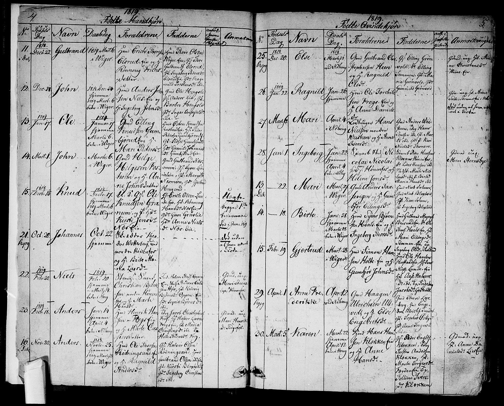 Norderhov kirkebøker, AV/SAKO-A-237/F/Fa/L0009: Parish register (official) no. 9, 1819-1837, p. 4-5