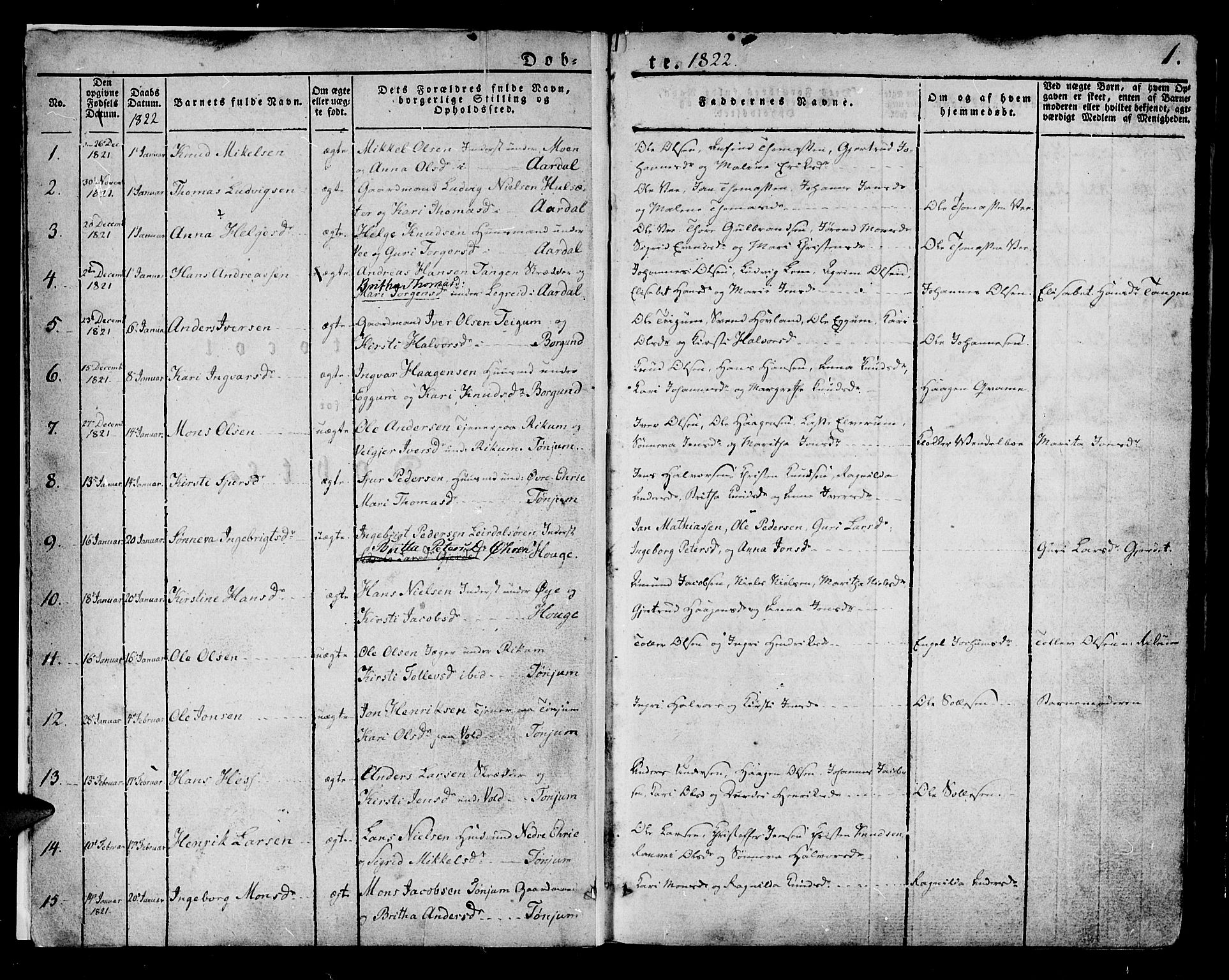 Lærdal sokneprestembete, SAB/A-81201: Parish register (official) no. A 5, 1822-1834, p. 1
