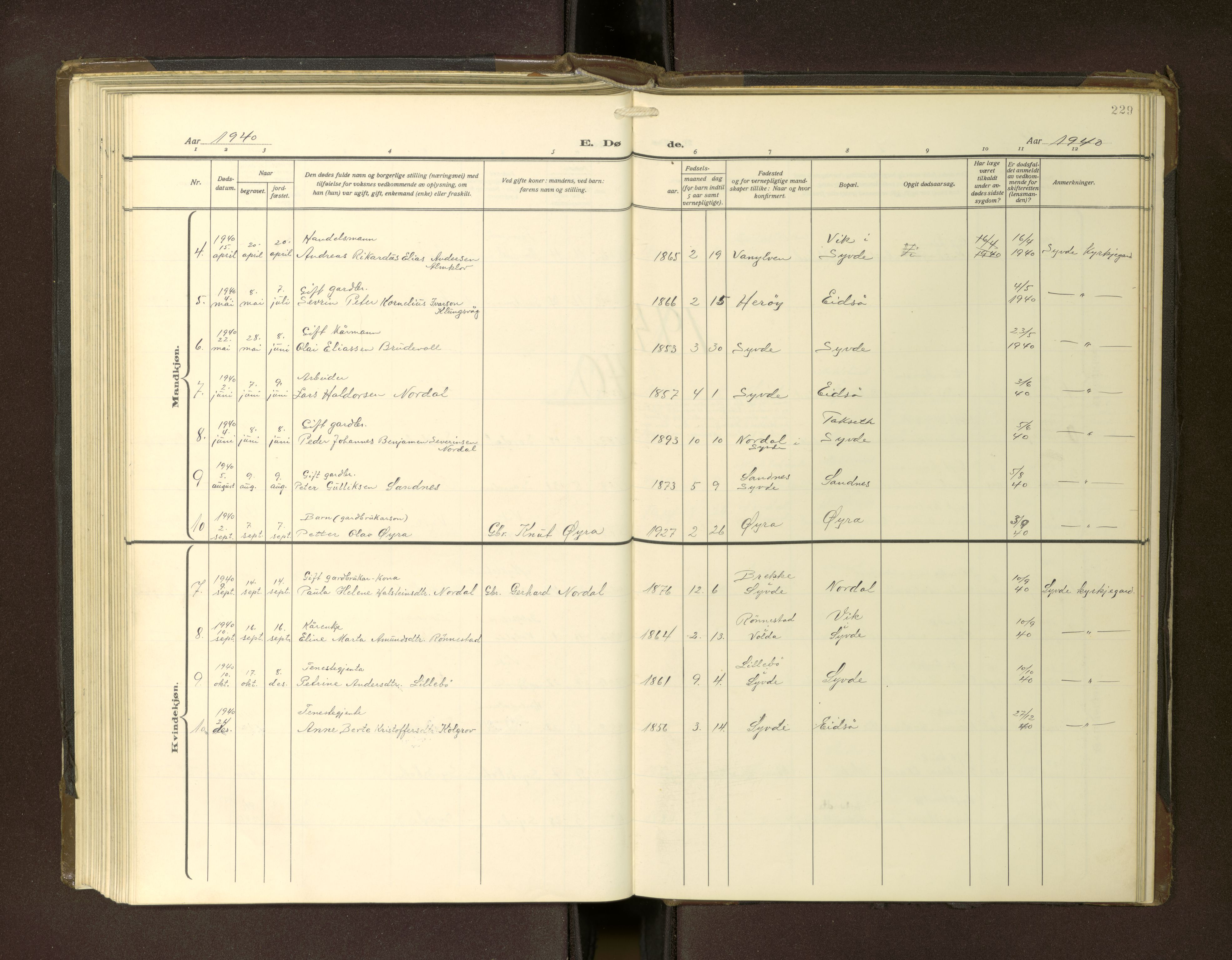 Ministerialprotokoller, klokkerbøker og fødselsregistre - Møre og Romsdal, AV/SAT-A-1454/502/L0029: Parish register (copy) no. 502---, 1932-1968, p. 229