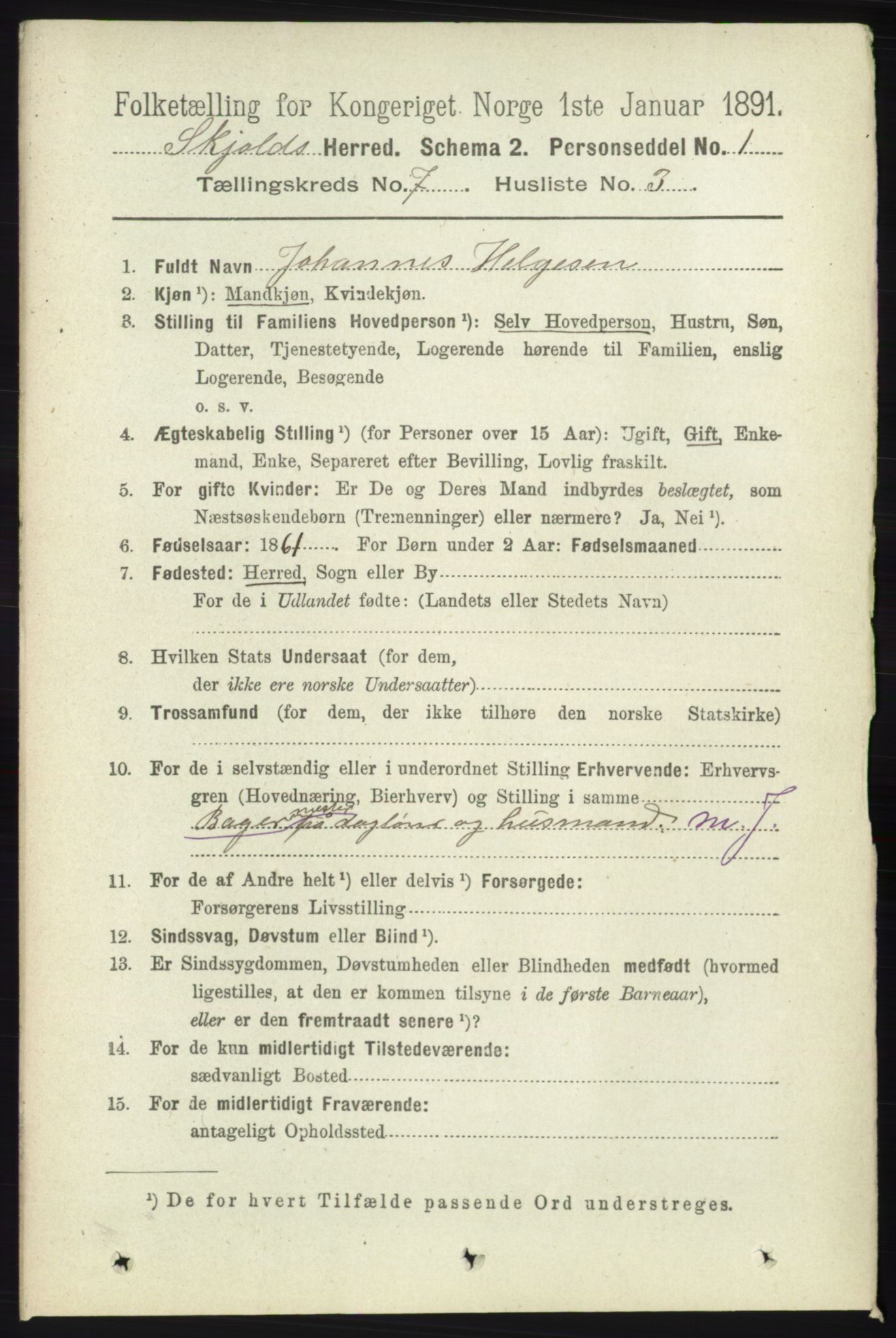 RA, 1891 census for 1154 Skjold, 1891, p. 1357