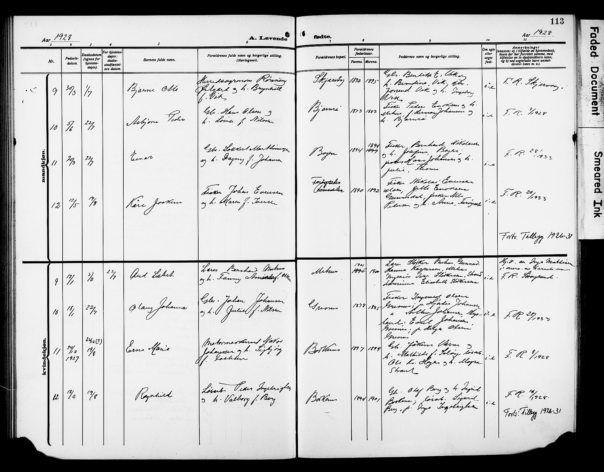 Kvæfjord sokneprestkontor, AV/SATØ-S-1323/G/Ga/Gab/L0006klokker: Parish register (copy) no. 6, 1912-1931, p. 113