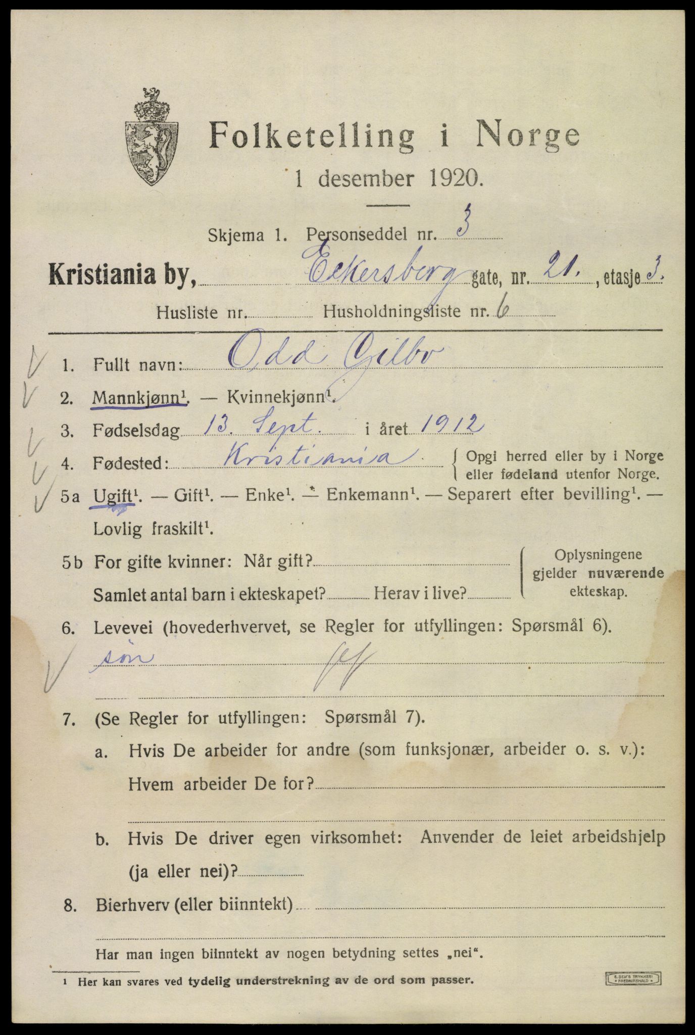 SAO, 1920 census for Kristiania, 1920, p. 208279