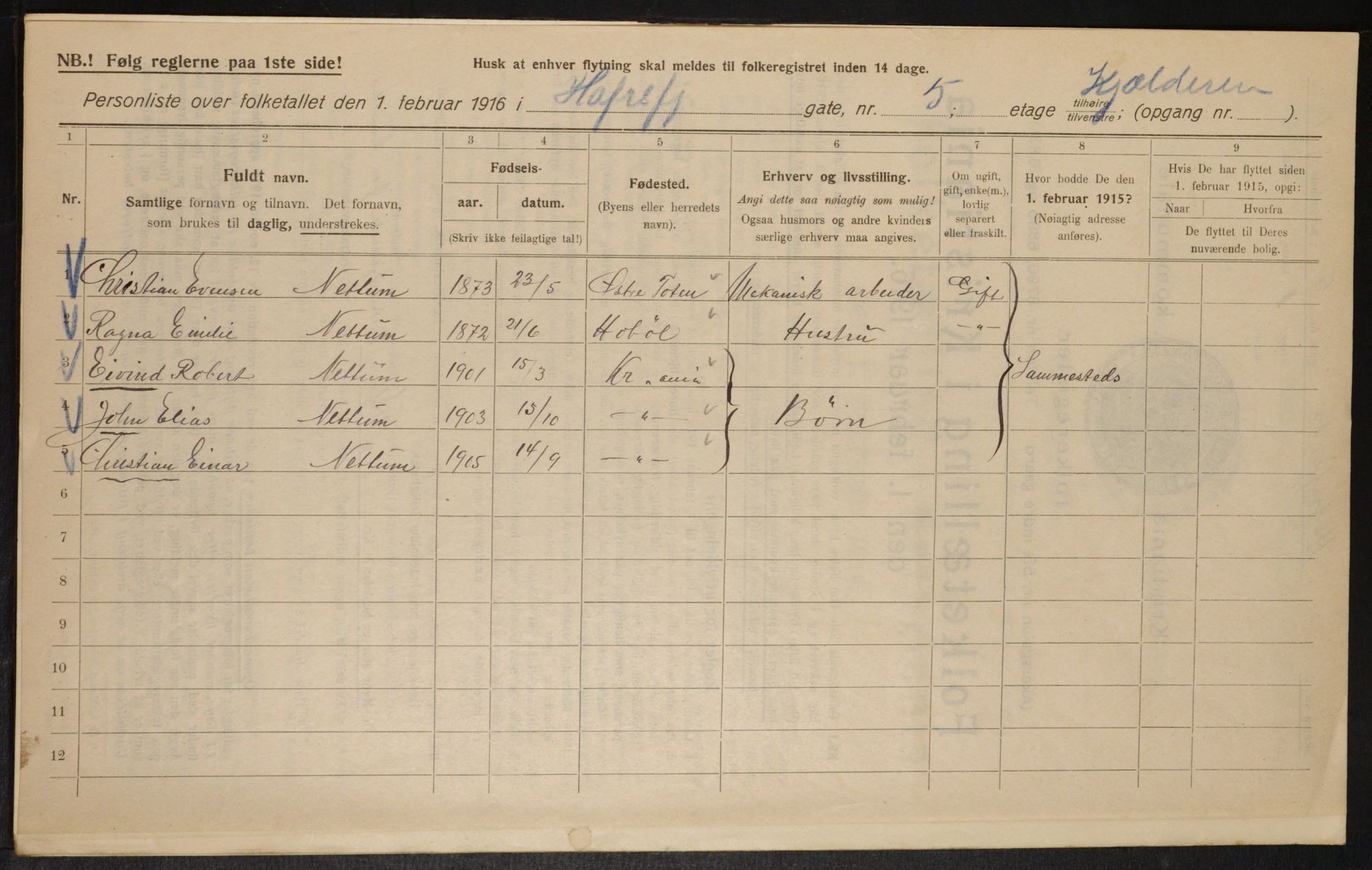 OBA, Municipal Census 1916 for Kristiania, 1916, p. 33864