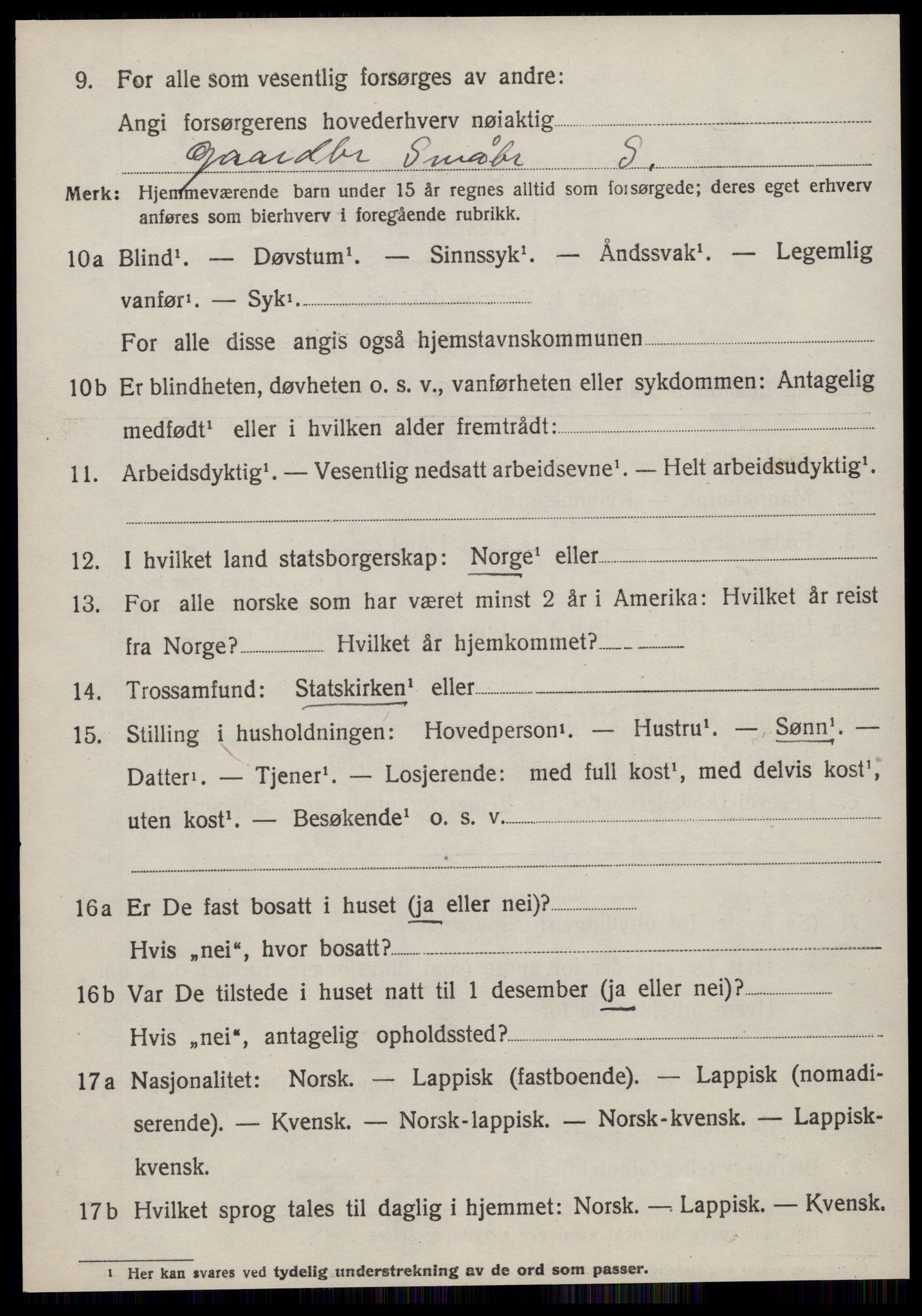 SAT, 1920 census for Fillan, 1920, p. 2309