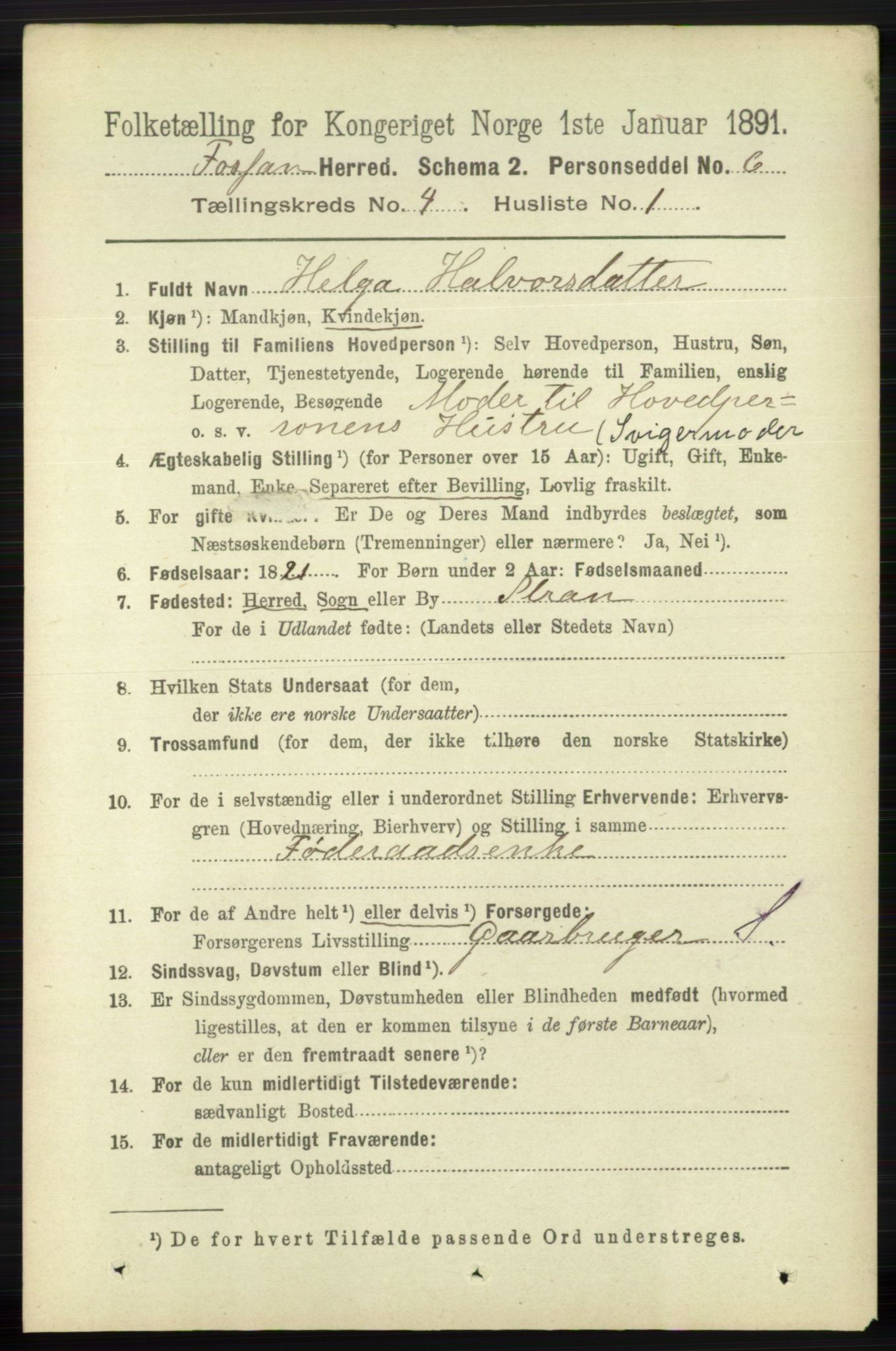 RA, 1891 census for 1129 Forsand, 1891, p. 535