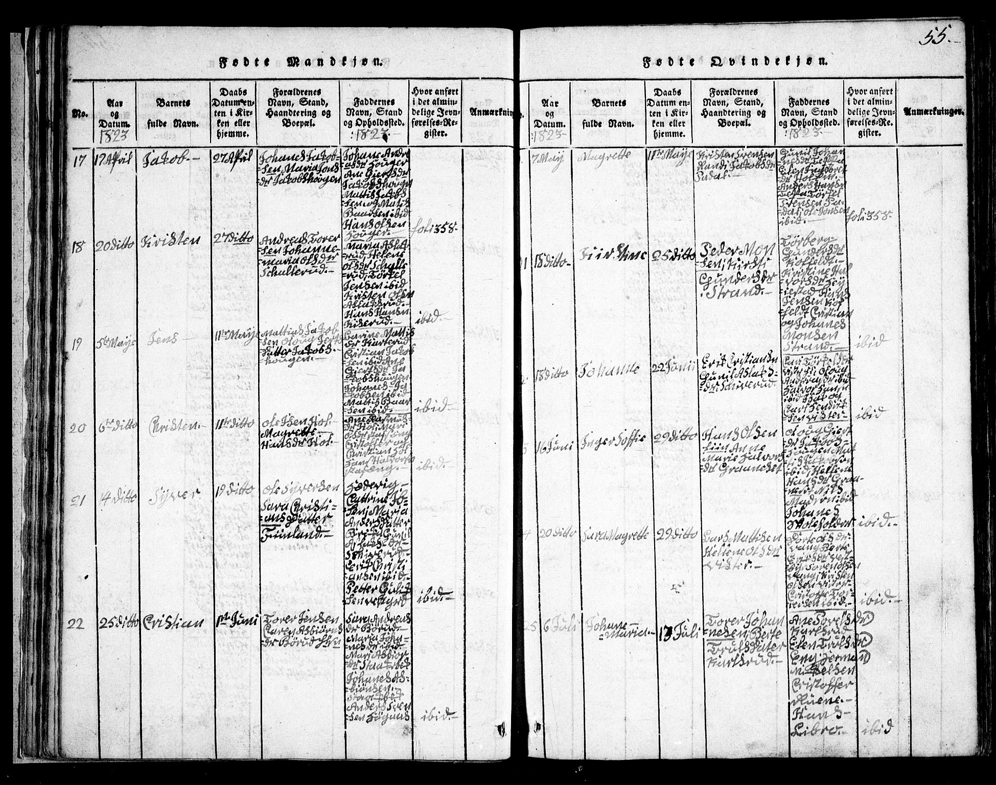 Skiptvet prestekontor Kirkebøker, SAO/A-20009/G/Ga/L0001: Parish register (copy) no. 1, 1815-1838, p. 55