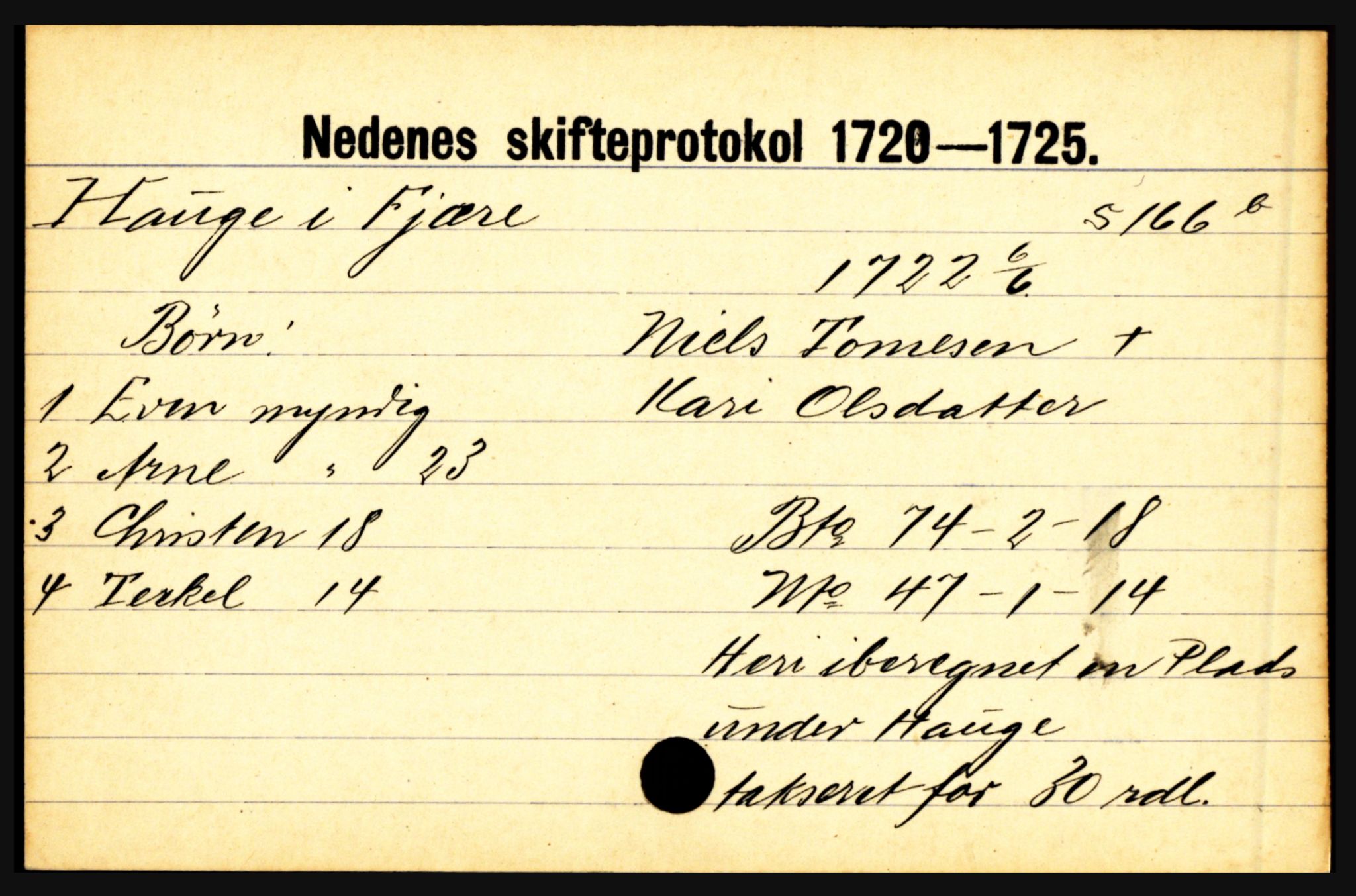 Nedenes sorenskriveri før 1824, AV/SAK-1221-0007/H, p. 11063