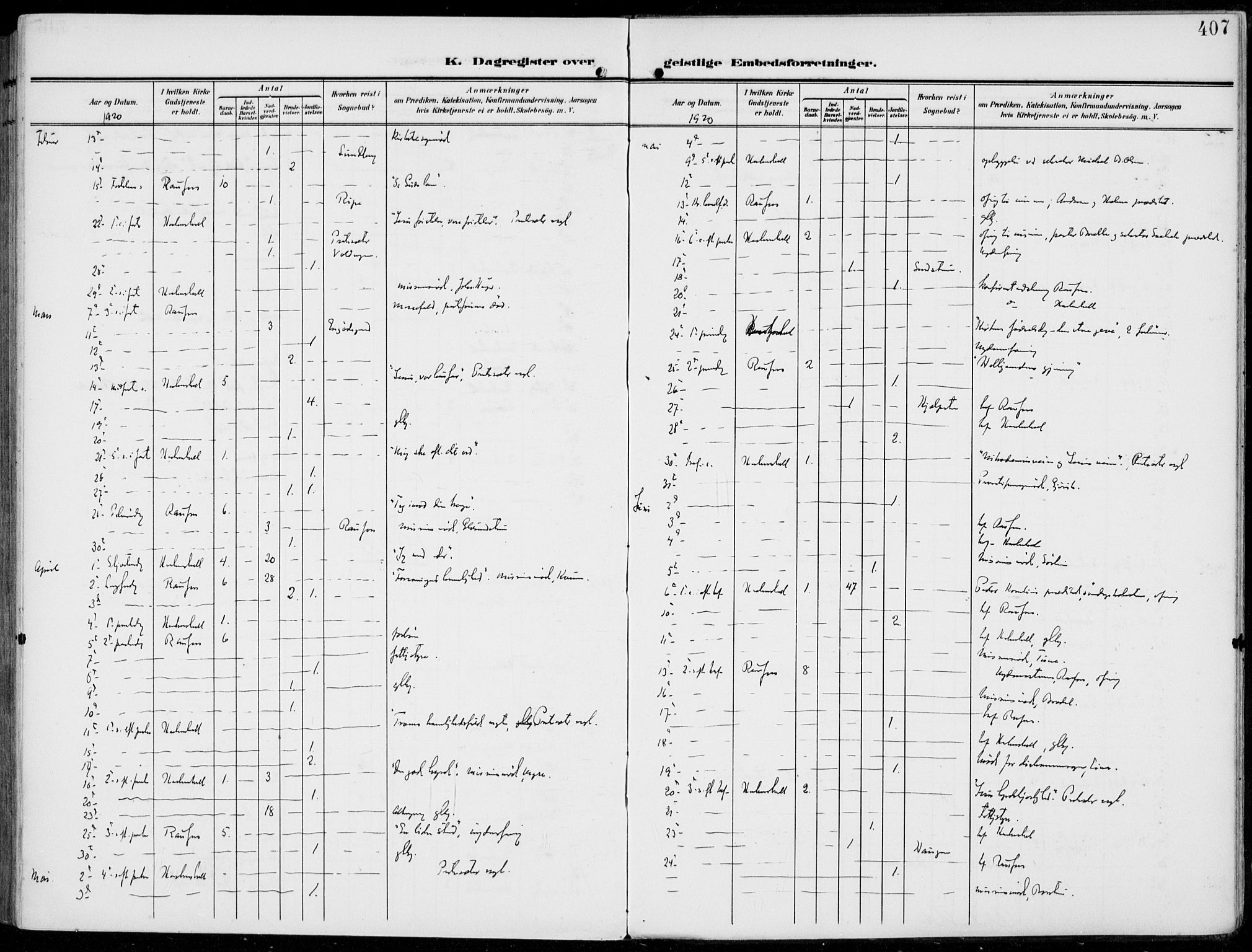 Vestre Toten prestekontor, AV/SAH-PREST-108/H/Ha/Haa/L0014: Parish register (official) no. 14, 1907-1920, p. 407