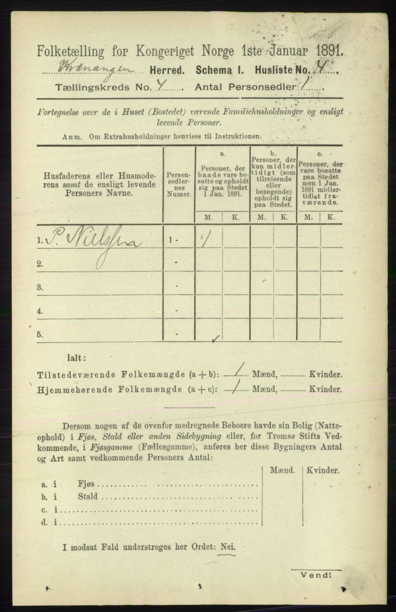 RA, 1891 census for 1943 Kvænangen, 1891, p. 1457