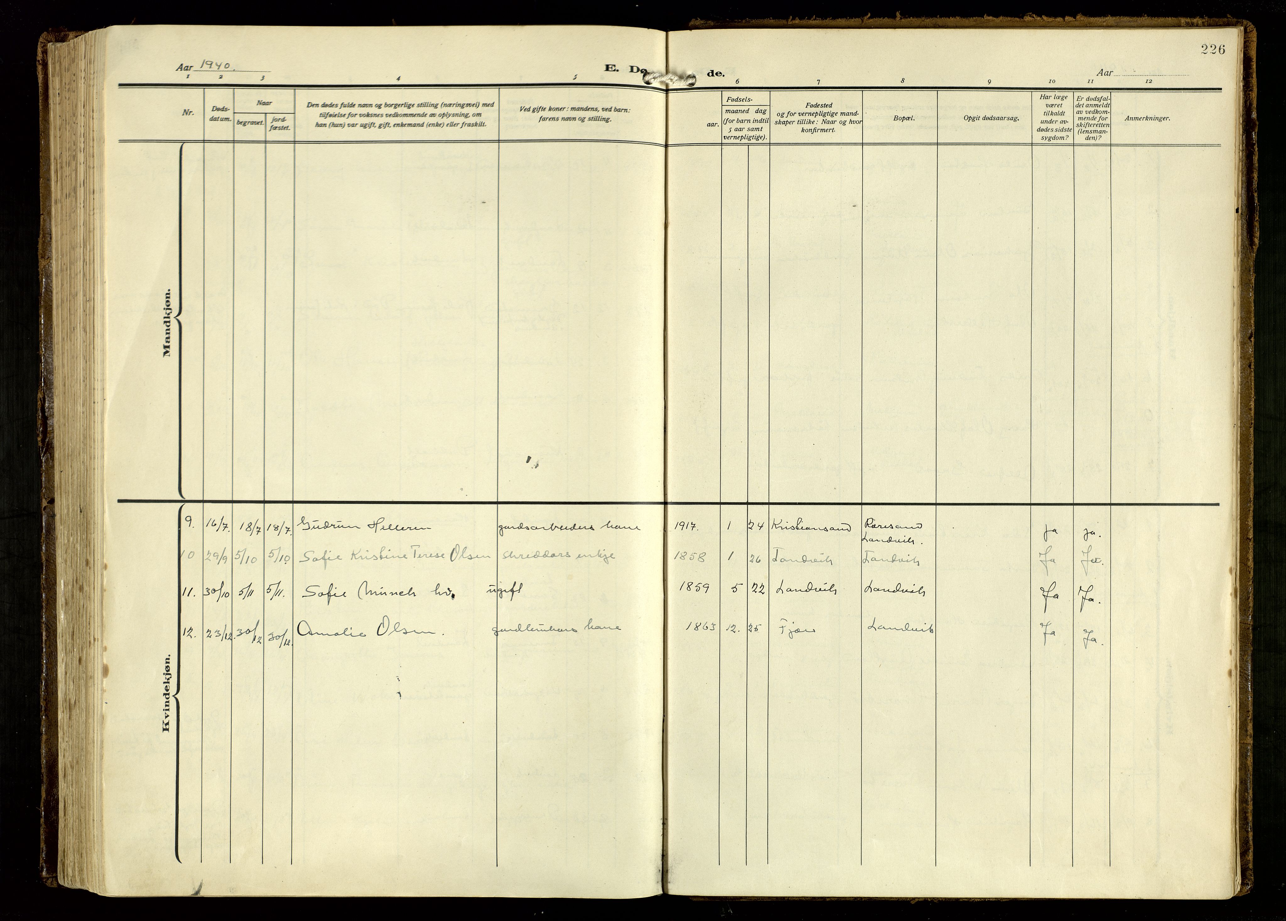 Hommedal sokneprestkontor, AV/SAK-1111-0023/F/Fa/Fab/L0008: Parish register (official) no. A 8, 1925-1956, p. 226