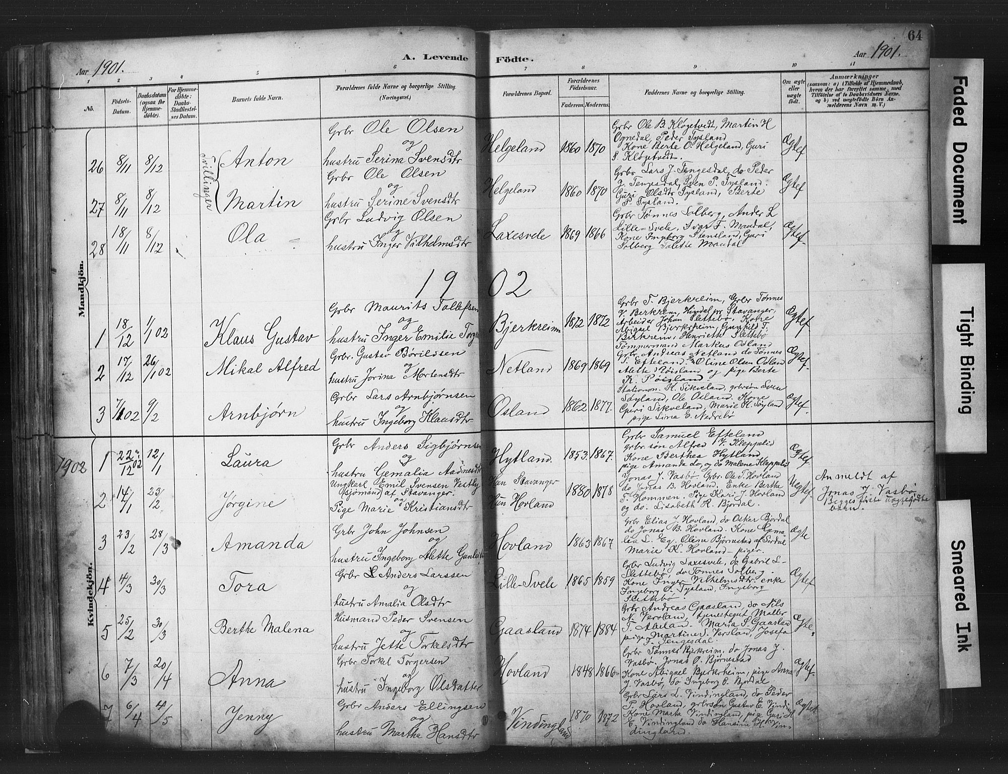 Helleland sokneprestkontor, SAST/A-101810: Parish register (copy) no. B 5, 1887-1908, p. 64