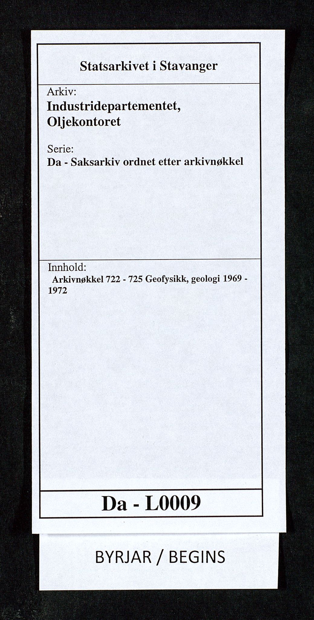 Industridepartementet, Oljekontoret, SAST/A-101348/Da/L0009:  Arkivnøkkel 722 - 725 Geofysikk, geologi, 1969-1972, p. 1