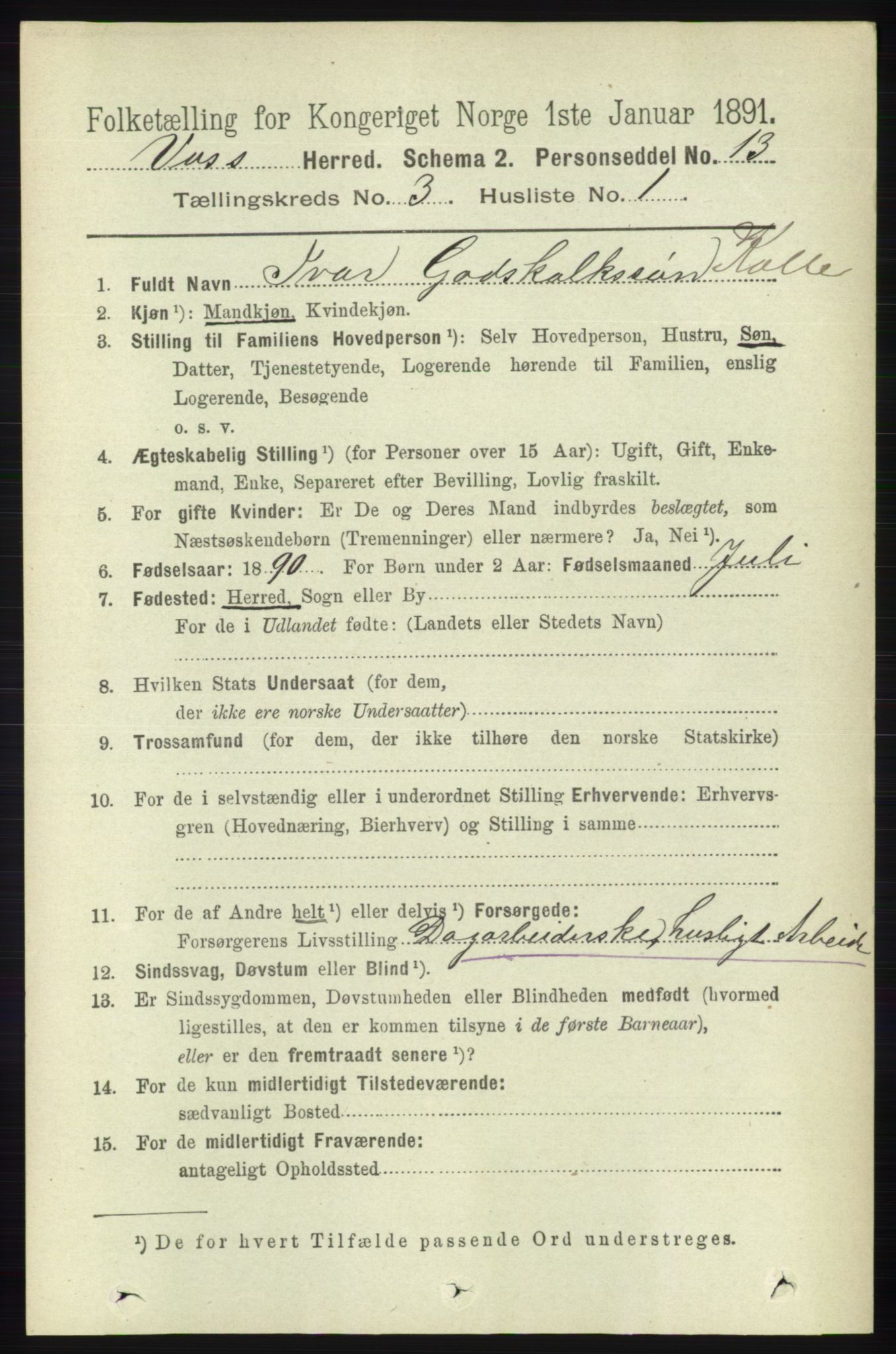 RA, 1891 census for 1235 Voss, 1891, p. 1186