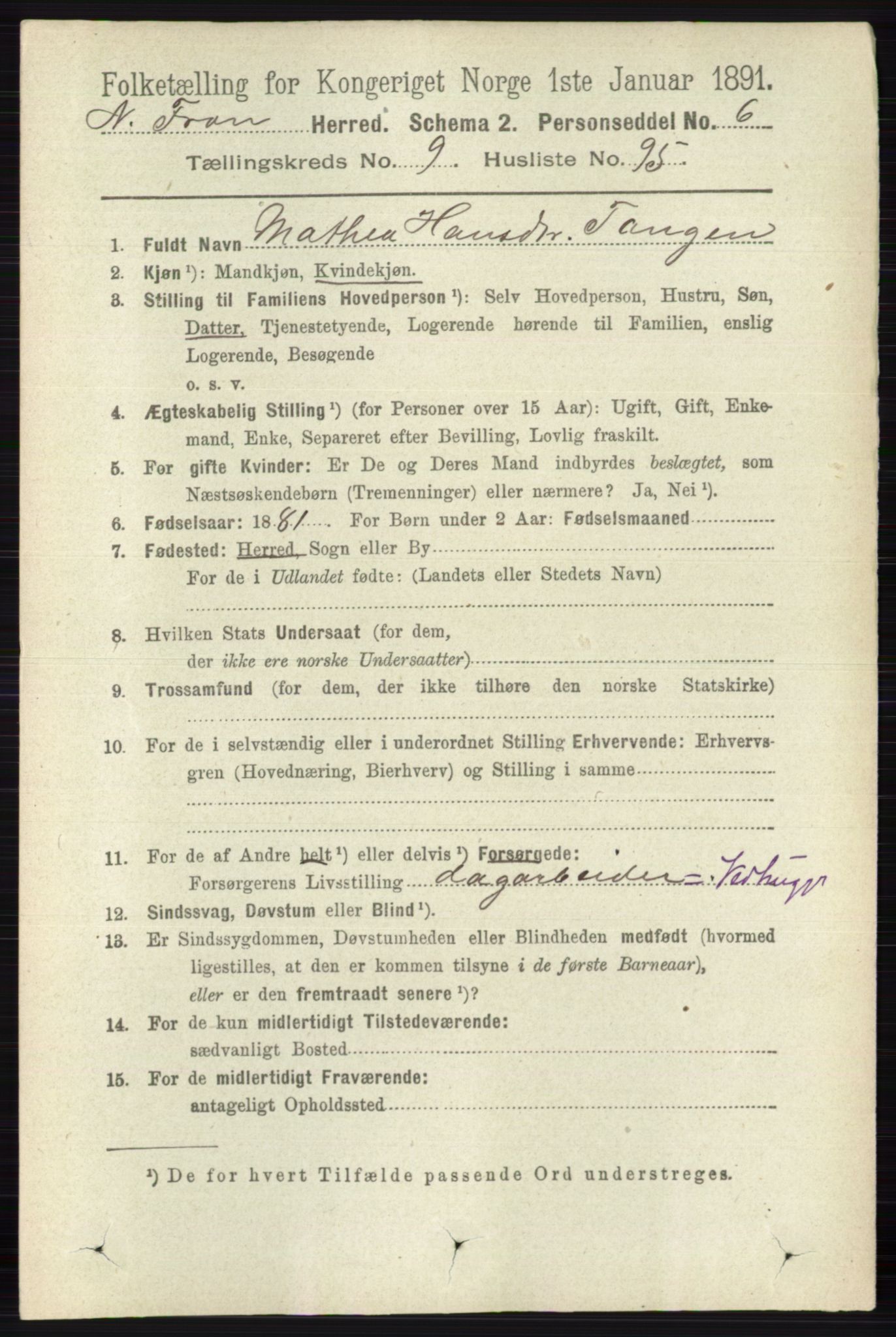 RA, 1891 census for 0518 Nord-Fron, 1891, p. 4216