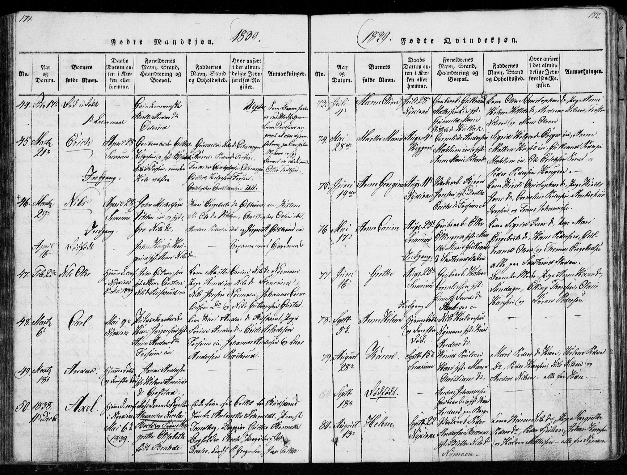 Modum kirkebøker, AV/SAKO-A-234/G/Ga/L0003: Parish register (copy) no. I 3, 1832-1842, p. 171-172