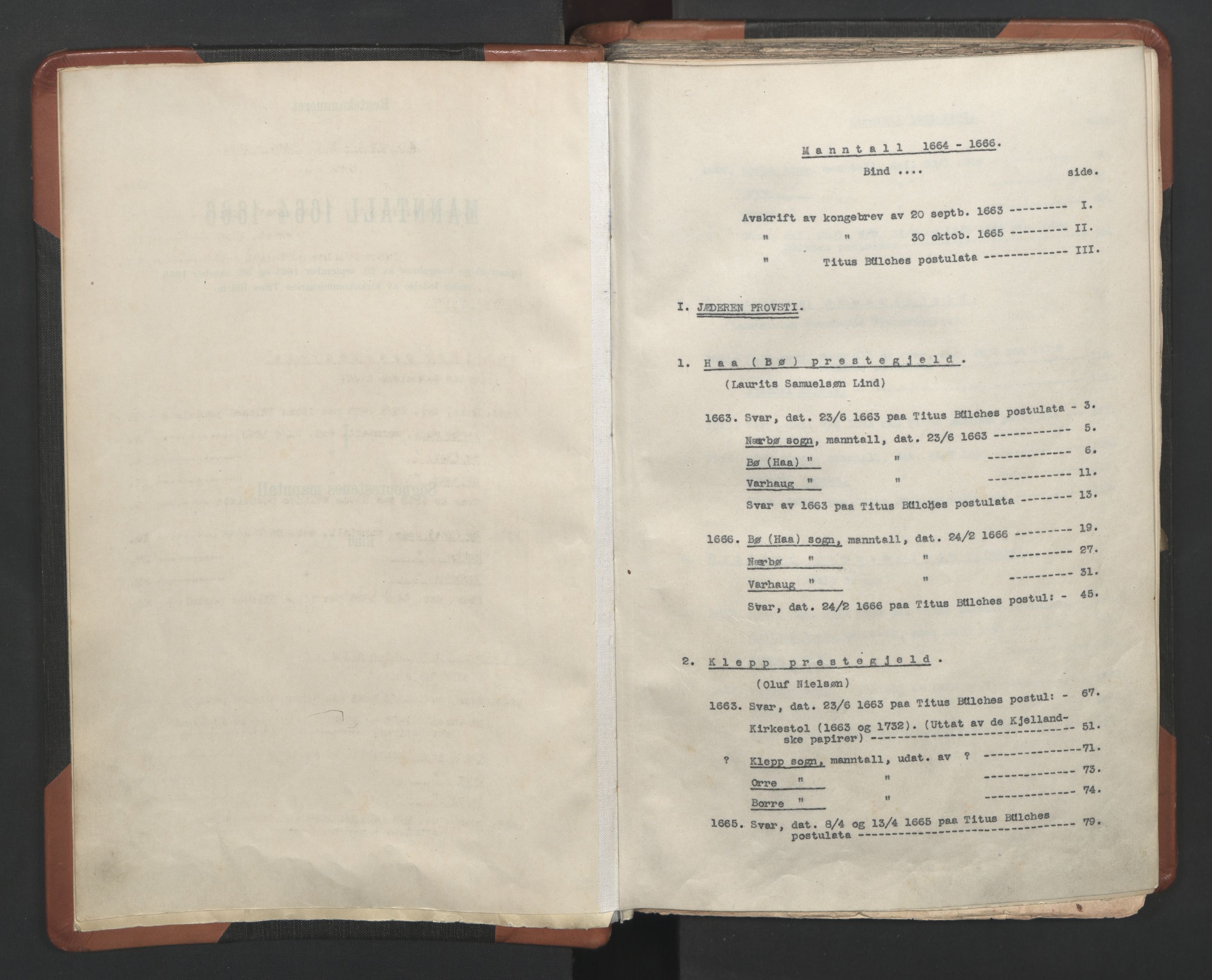 RA, Vicar's Census 1664-1666, no. 17: Jæren deanery and Dalane deanery, 1664-1666