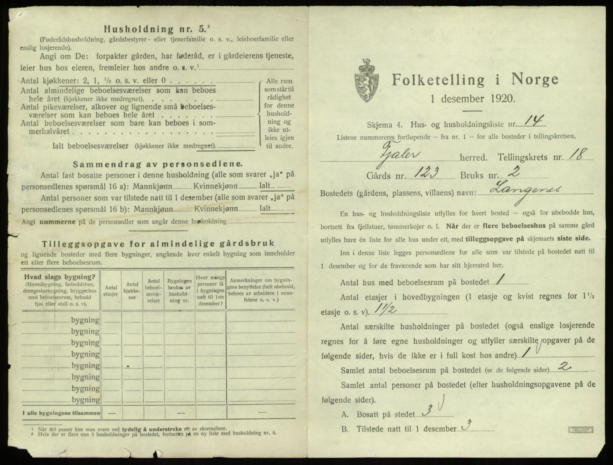 SAB, 1920 census for Fjaler, 1920, p. 1373