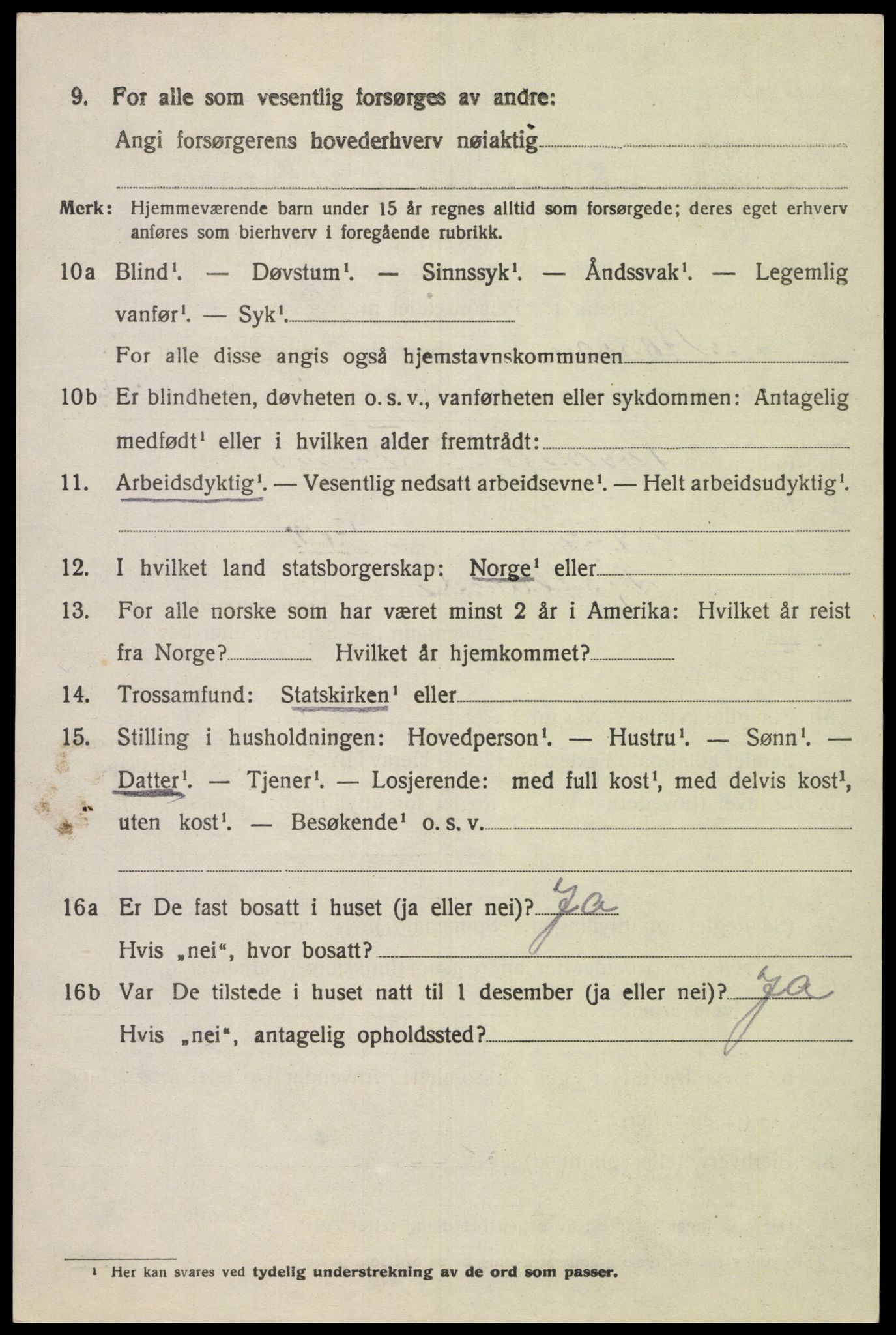 SAK, 1920 census for Fjotland, 1920, p. 927