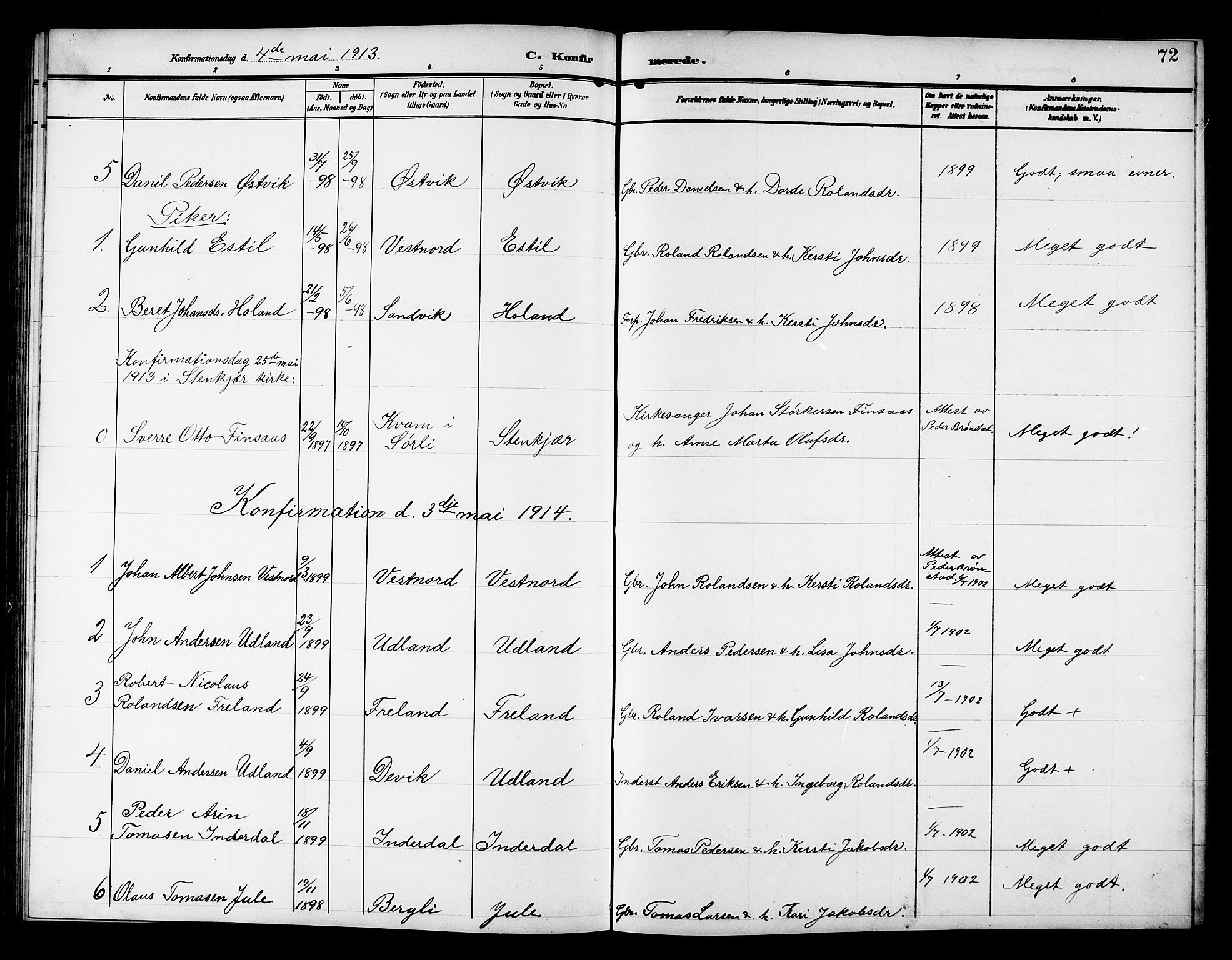 Ministerialprotokoller, klokkerbøker og fødselsregistre - Nord-Trøndelag, SAT/A-1458/757/L0506: Parish register (copy) no. 757C01, 1904-1922, p. 72