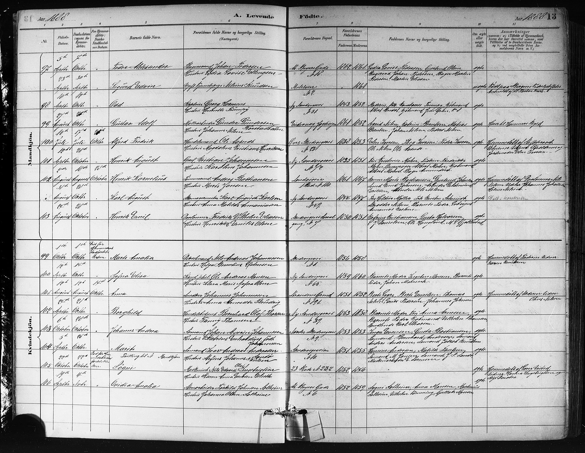 Sandviken Sokneprestembete, AV/SAB-A-77601/H/Hb/L0002: Parish register (copy) no. A 3, 1888-1902, p. 13