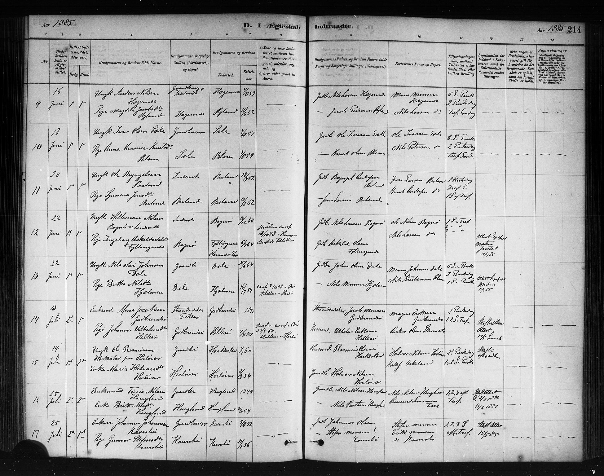 Herdla Sokneprestembete, AV/SAB-A-75701/H/Haa: Parish register (official) no. A 3, 1878-1890, p. 214