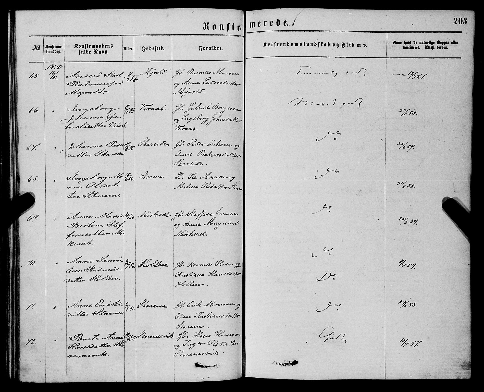 Eid sokneprestembete, AV/SAB-A-82301/H/Haa/Haaa/L0010: Parish register (official) no. A 10, 1867-1878, p. 203