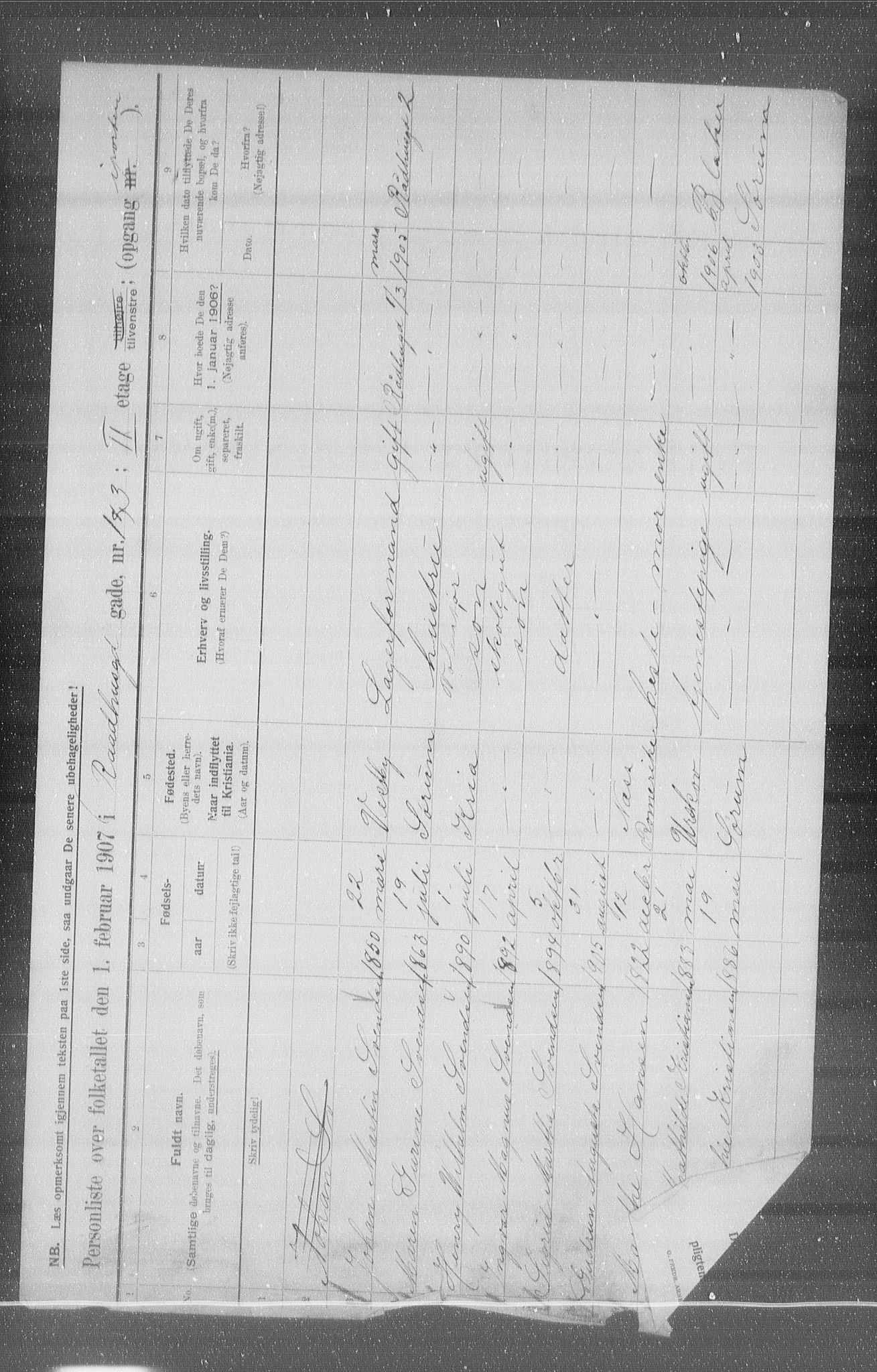 OBA, Municipal Census 1907 for Kristiania, 1907, p. 43986