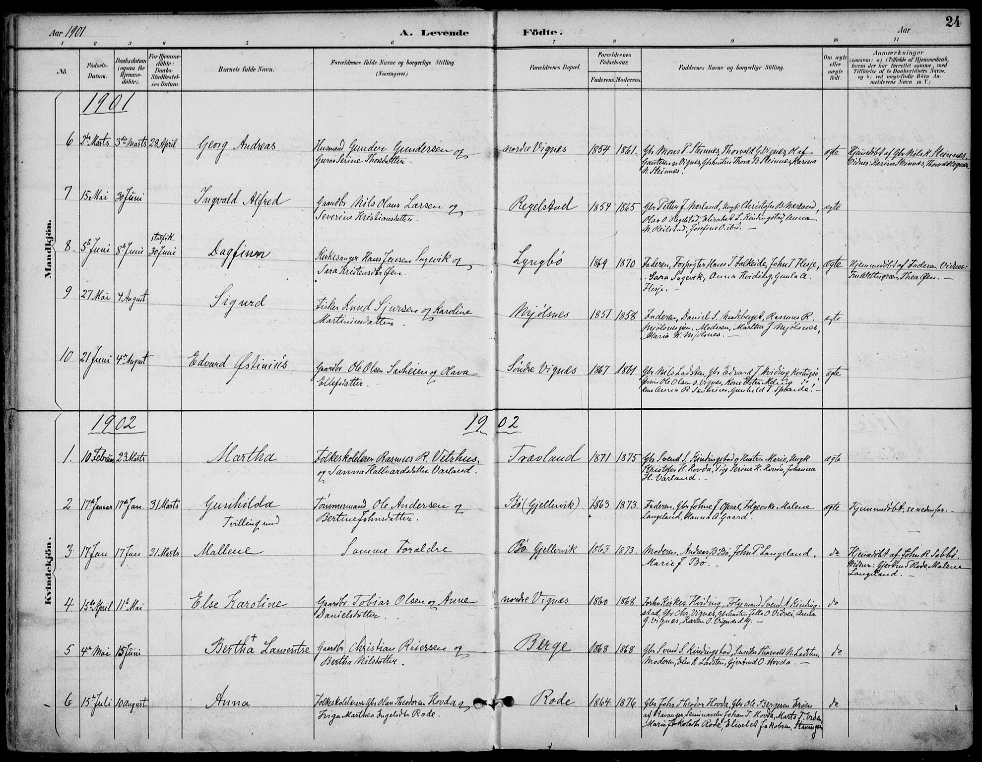 Finnøy sokneprestkontor, AV/SAST-A-101825/H/Ha/Haa/L0011: Parish register (official) no. A 11, 1891-1910, p. 24