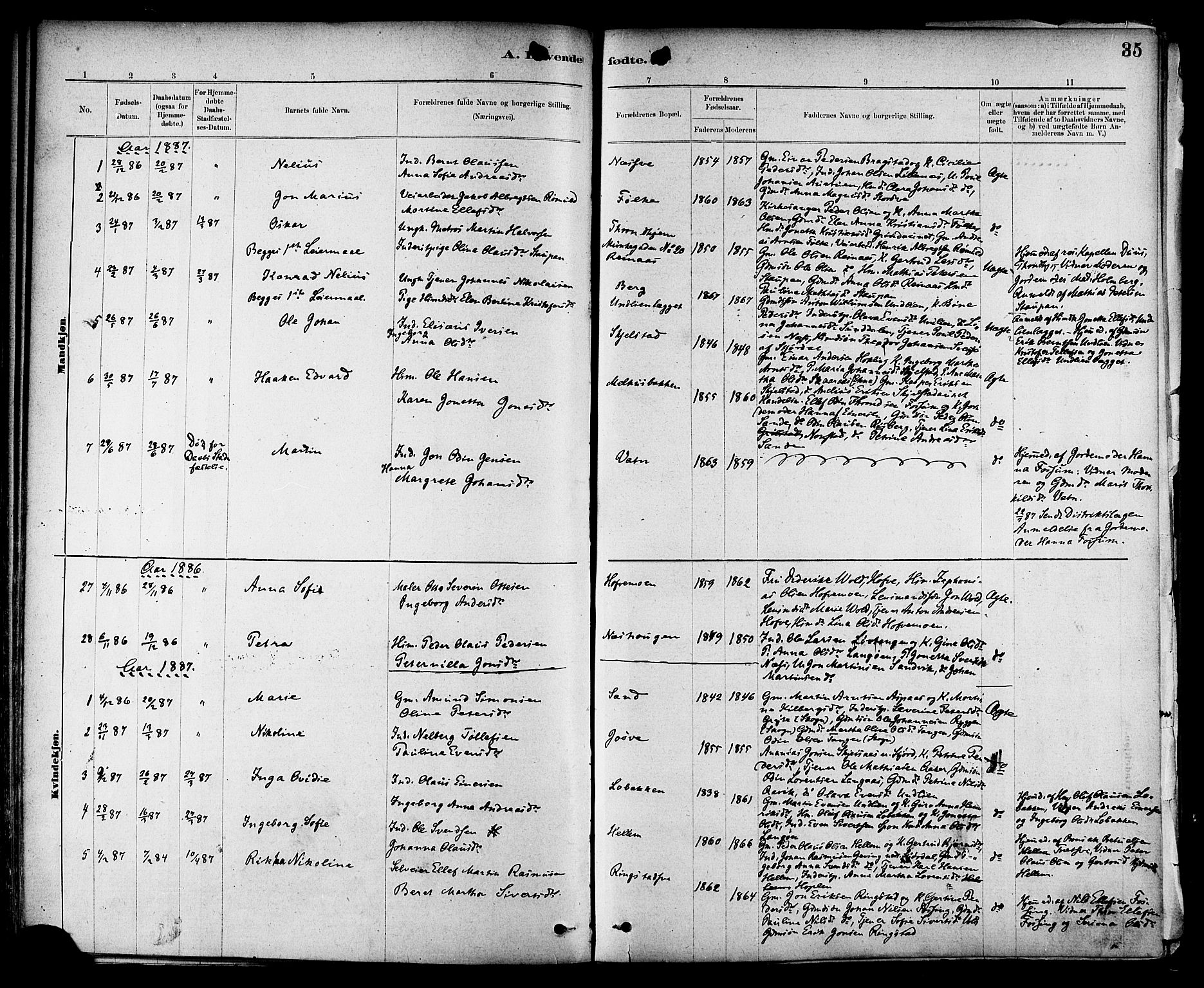 Ministerialprotokoller, klokkerbøker og fødselsregistre - Nord-Trøndelag, AV/SAT-A-1458/714/L0130: Parish register (official) no. 714A01, 1878-1895, p. 35