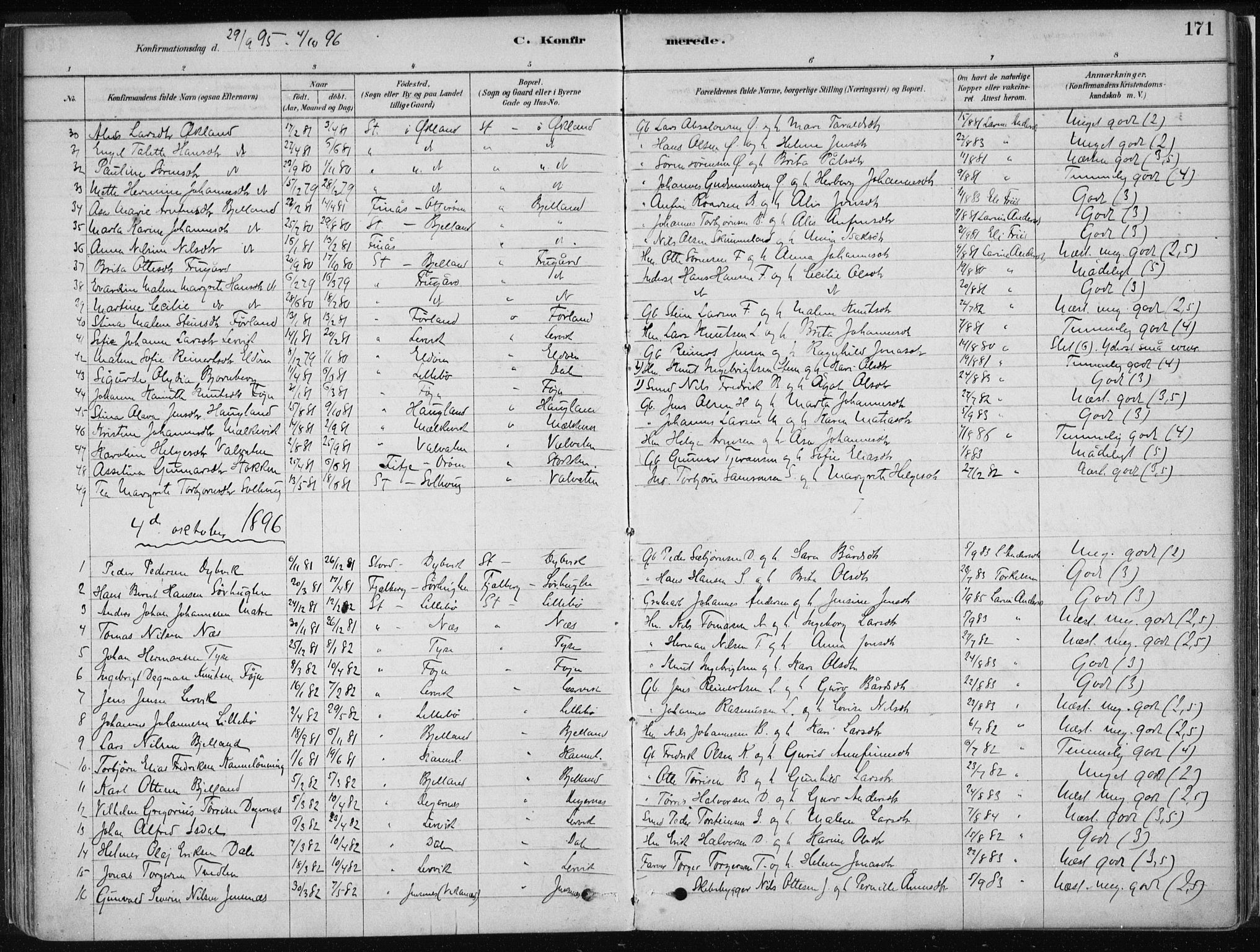 Stord sokneprestembete, AV/SAB-A-78201/H/Haa: Parish register (official) no. B 2, 1878-1913, p. 171