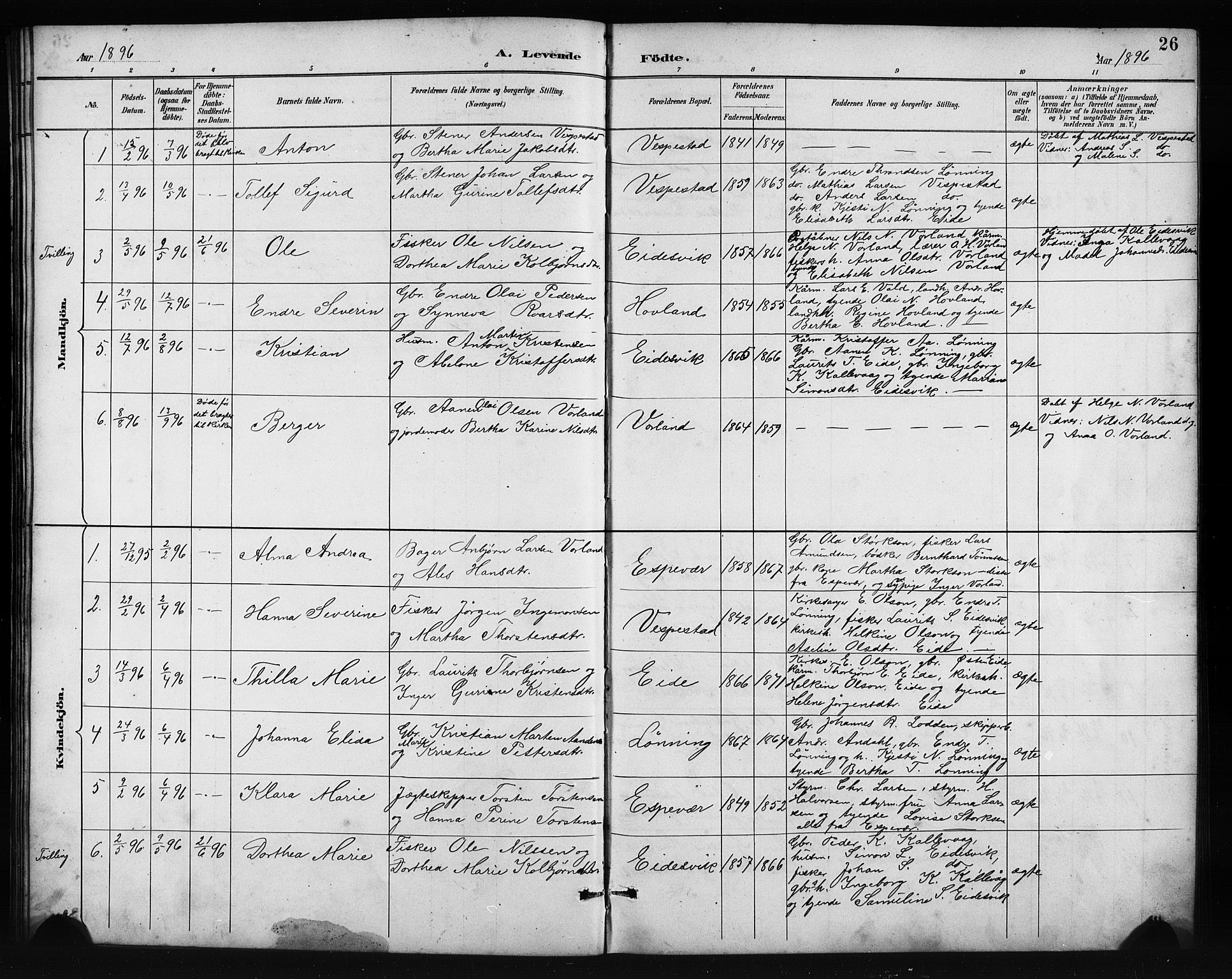 Finnås sokneprestembete, AV/SAB-A-99925/H/Ha/Hab/Habc/L0002: Parish register (copy) no. C 2, 1887-1906, p. 26