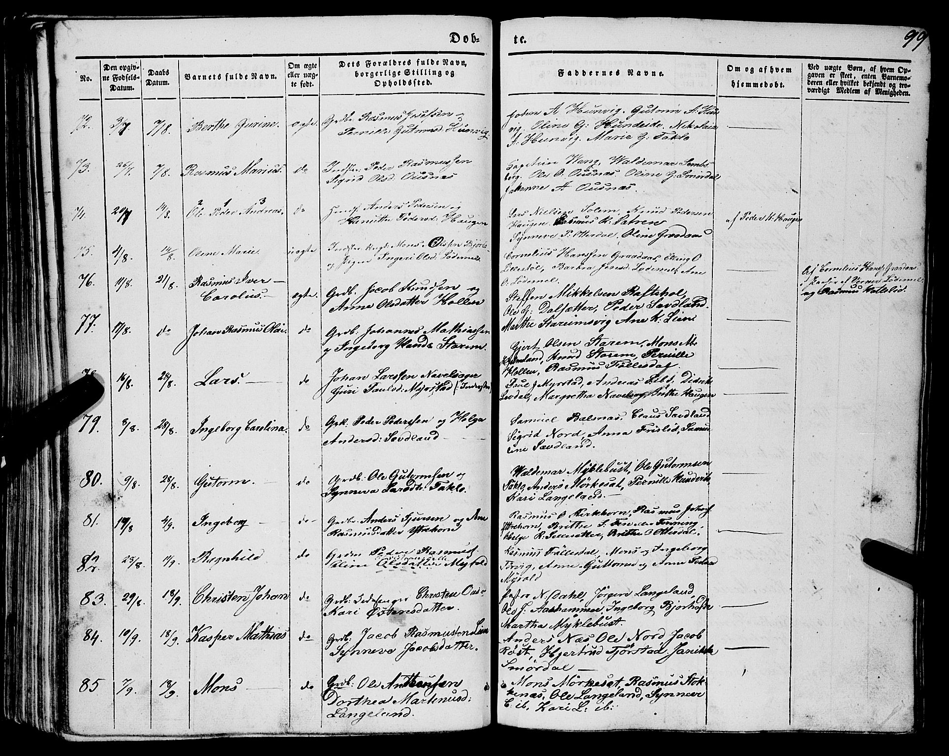 Eid sokneprestembete, AV/SAB-A-82301/H/Haa/Haaa/L0007: Parish register (official) no. A 7, 1844-1858, p. 99