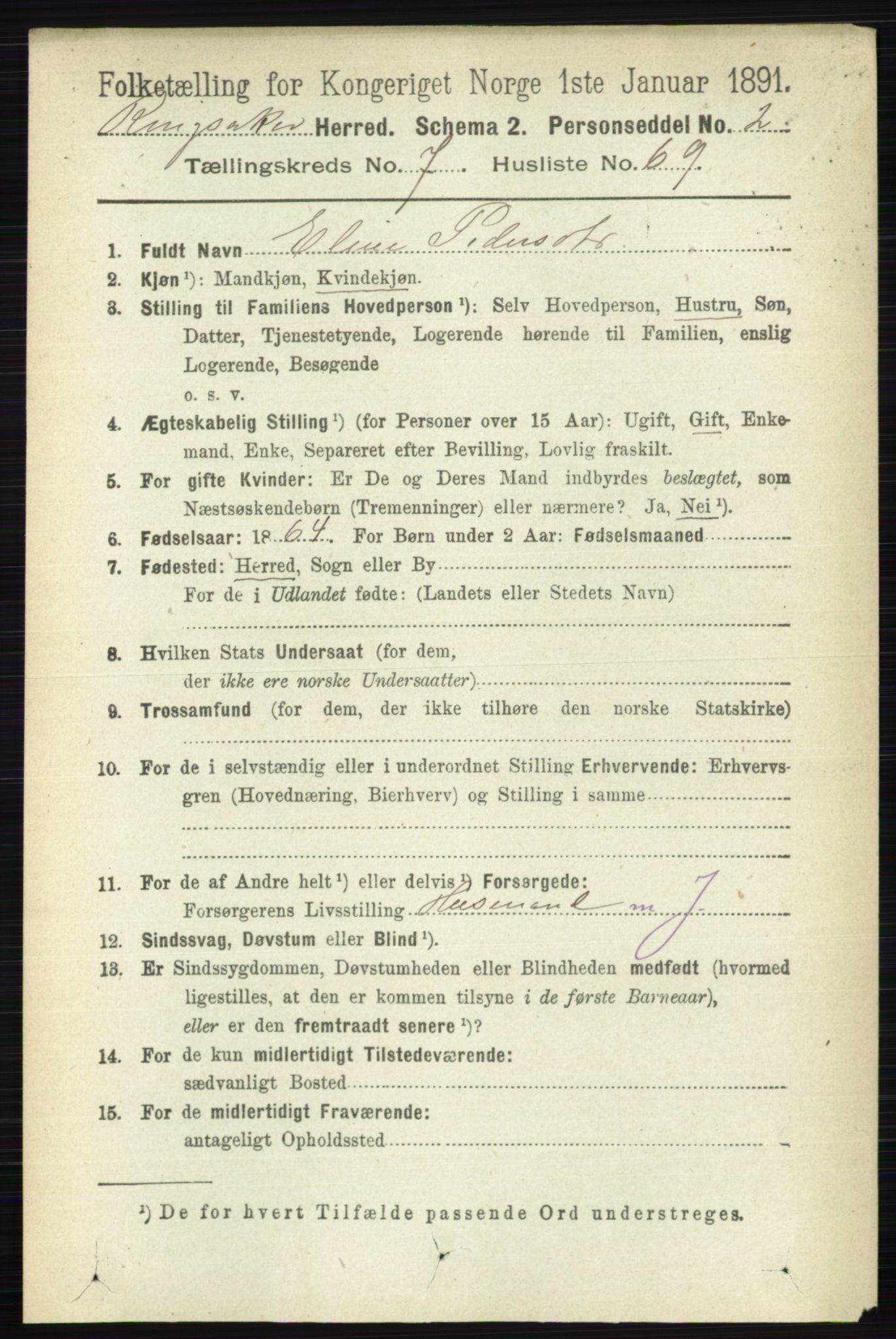 RA, 1891 census for 0412 Ringsaker, 1891, p. 4351