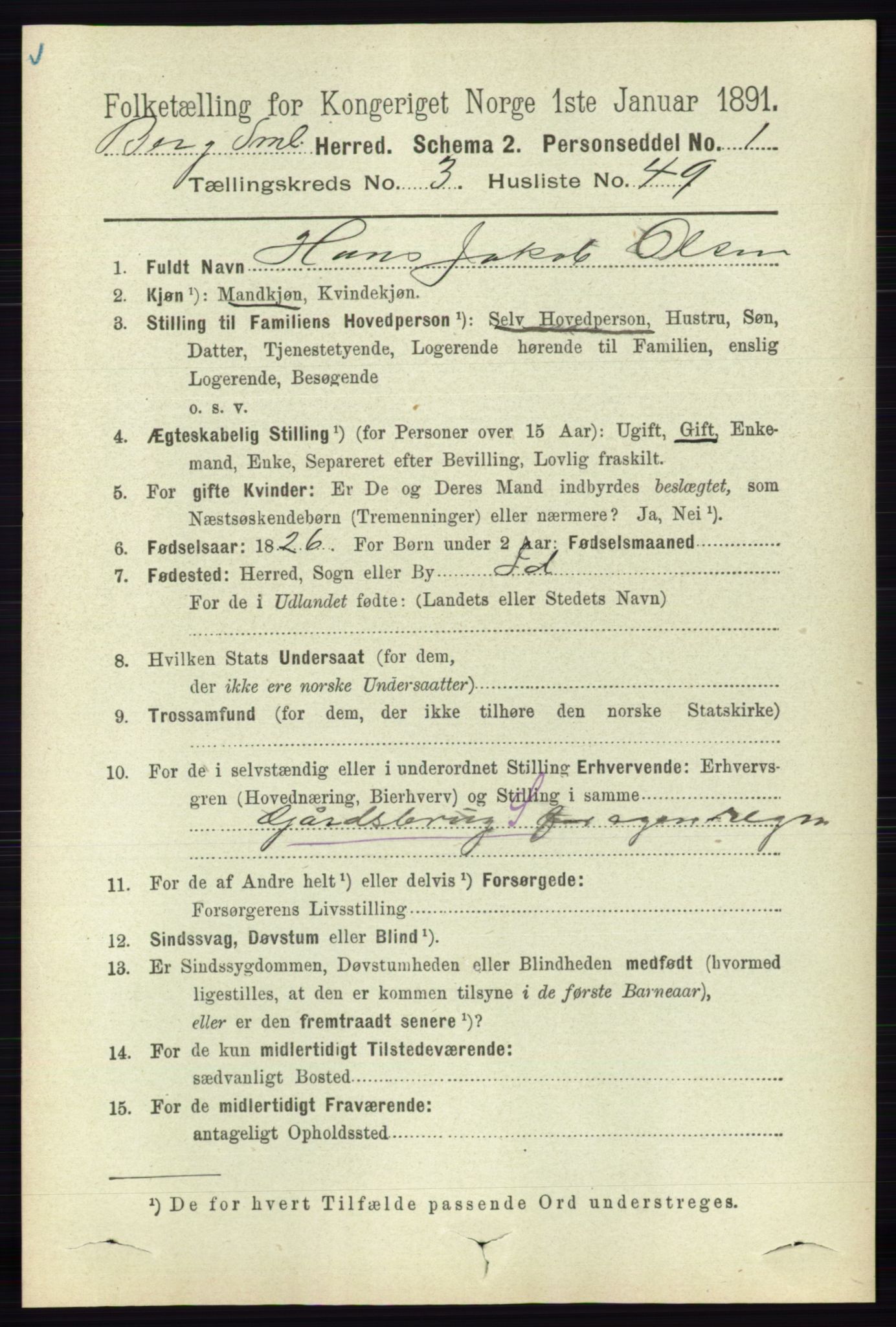 RA, 1891 census for 0116 Berg, 1891, p. 2206