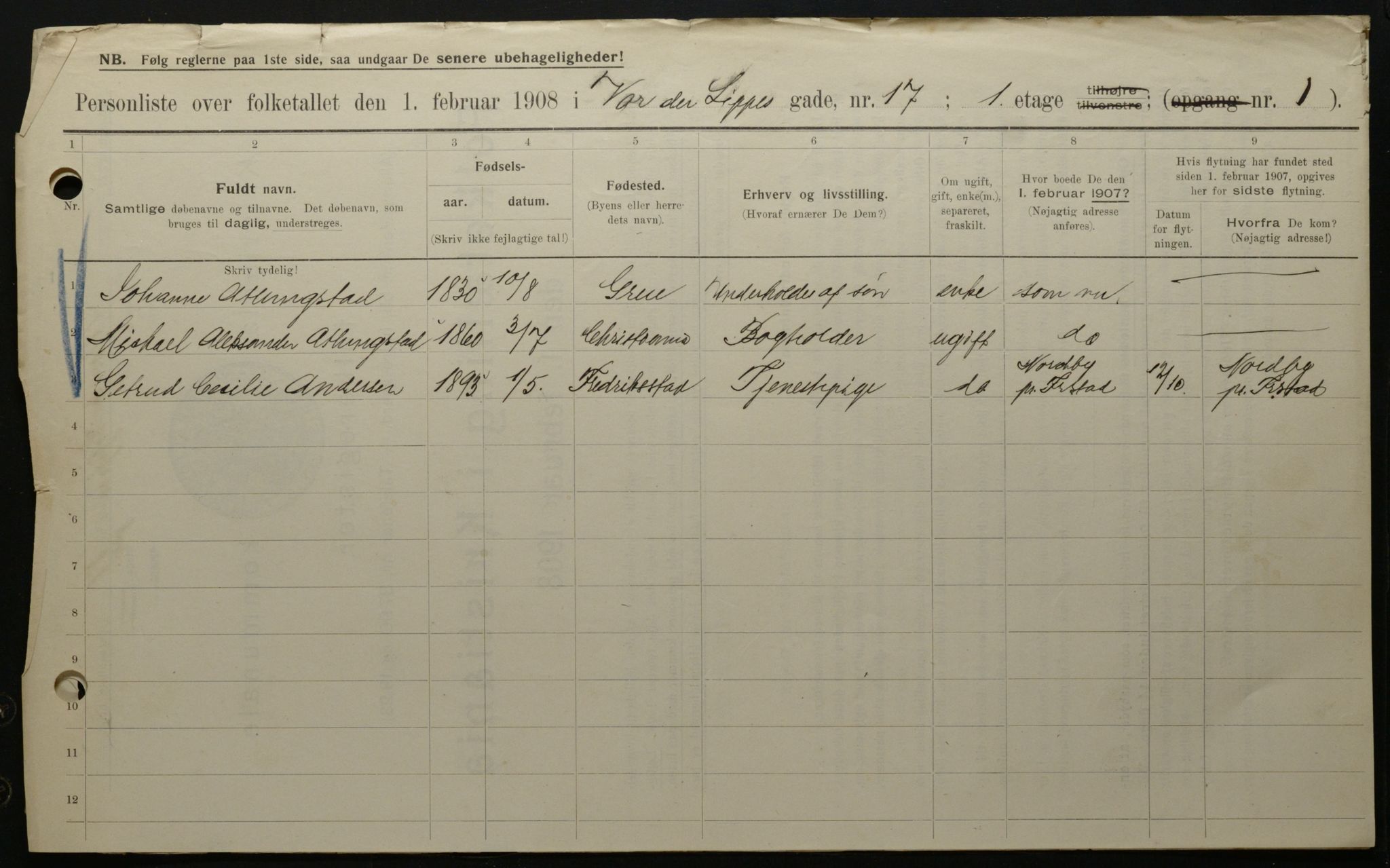 OBA, Municipal Census 1908 for Kristiania, 1908, p. 112572