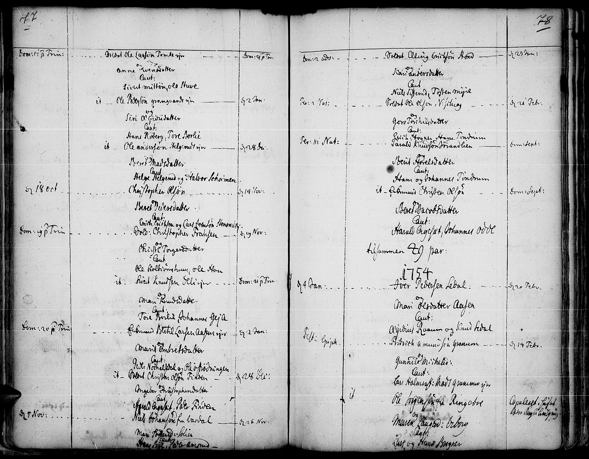 Land prestekontor, SAH/PREST-120/H/Ha/Haa/L0003: Parish register (official) no. 3, 1733-1764, p. 77-78