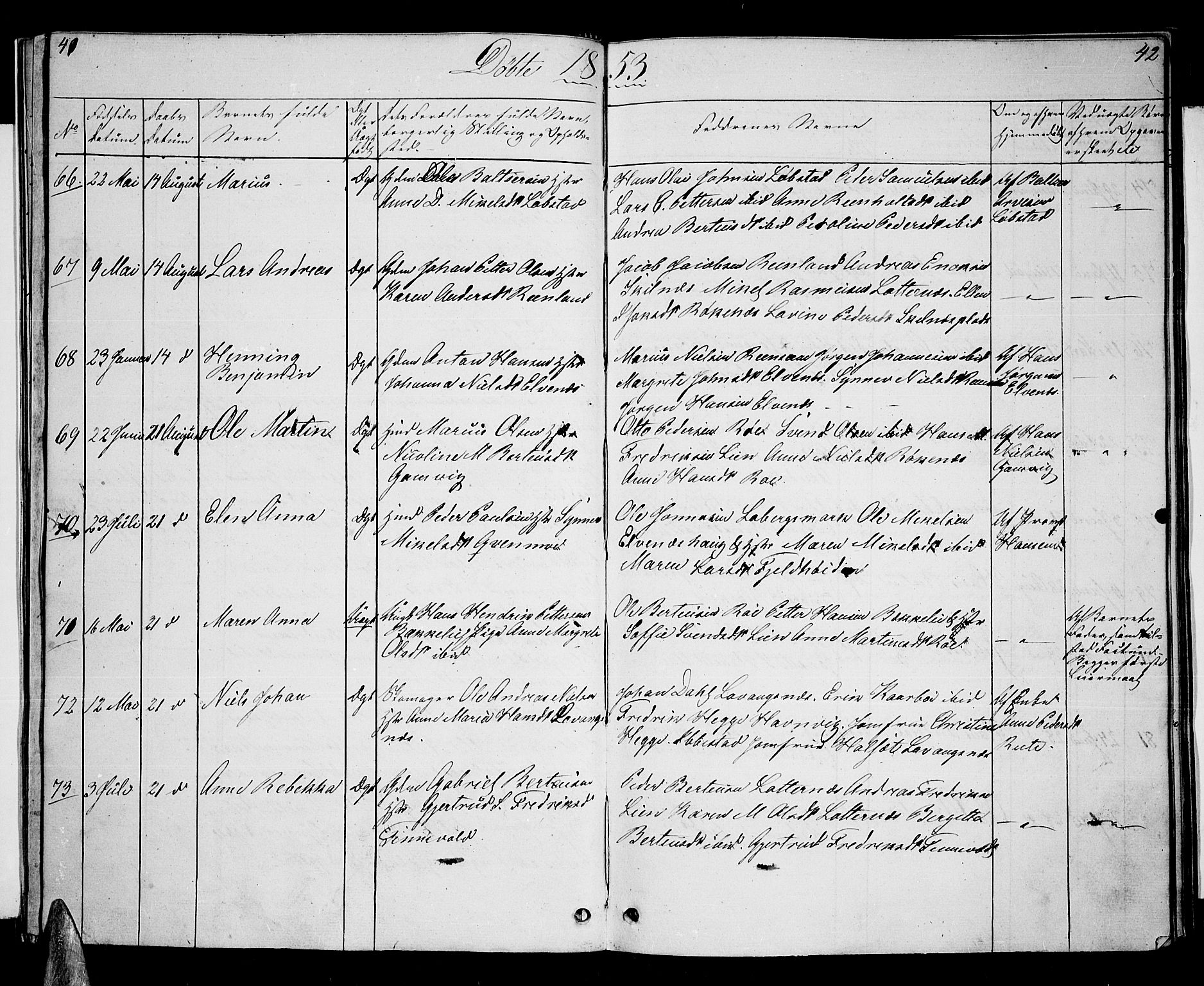Ibestad sokneprestembete, SATØ/S-0077/H/Ha/Hab/L0004klokker: Parish register (copy) no. 4, 1852-1860, p. 41-42