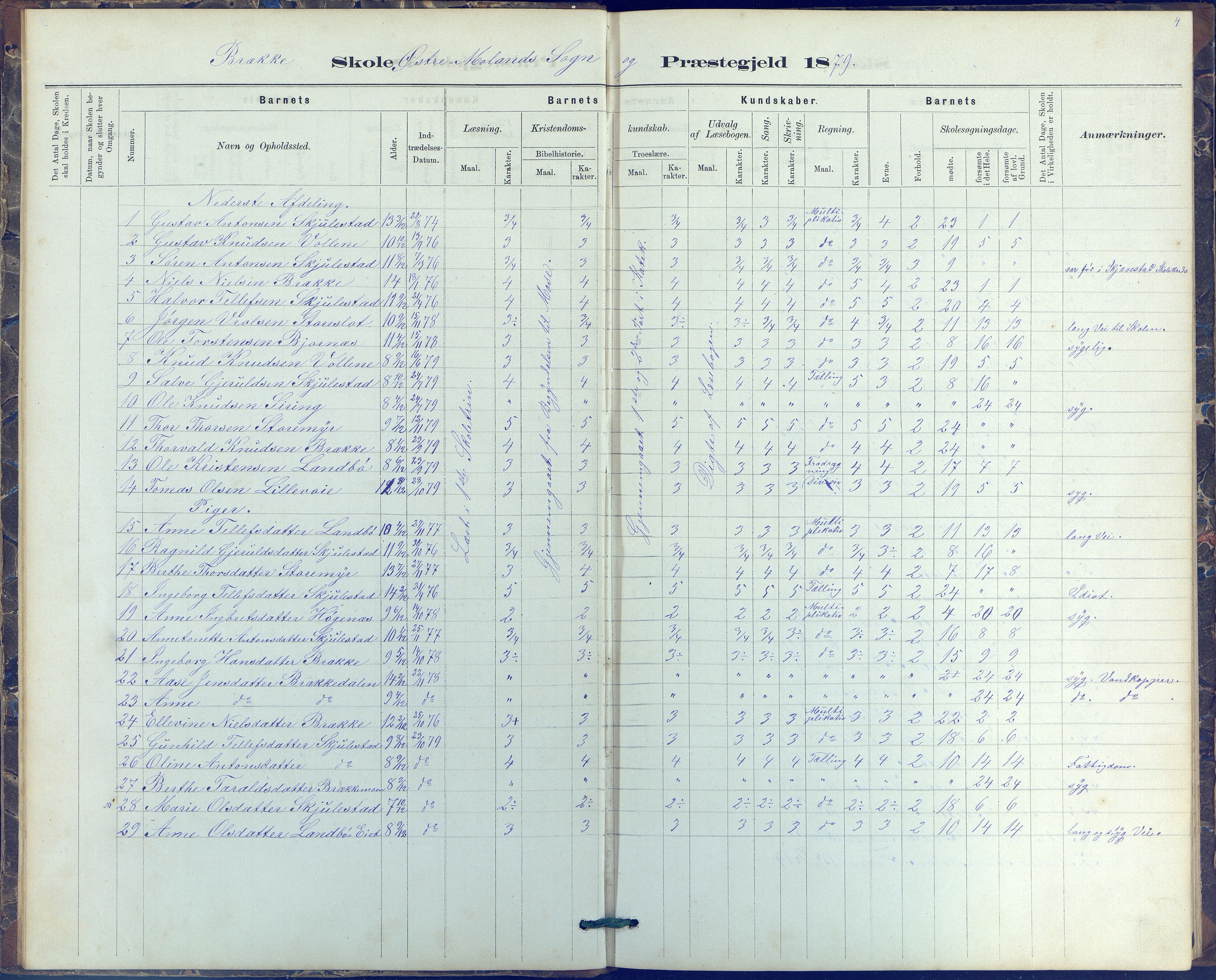 Austre Moland kommune, AAKS/KA0918-PK/09/09b/L0003: Skoleprotokoll, 1879-1891, p. 4