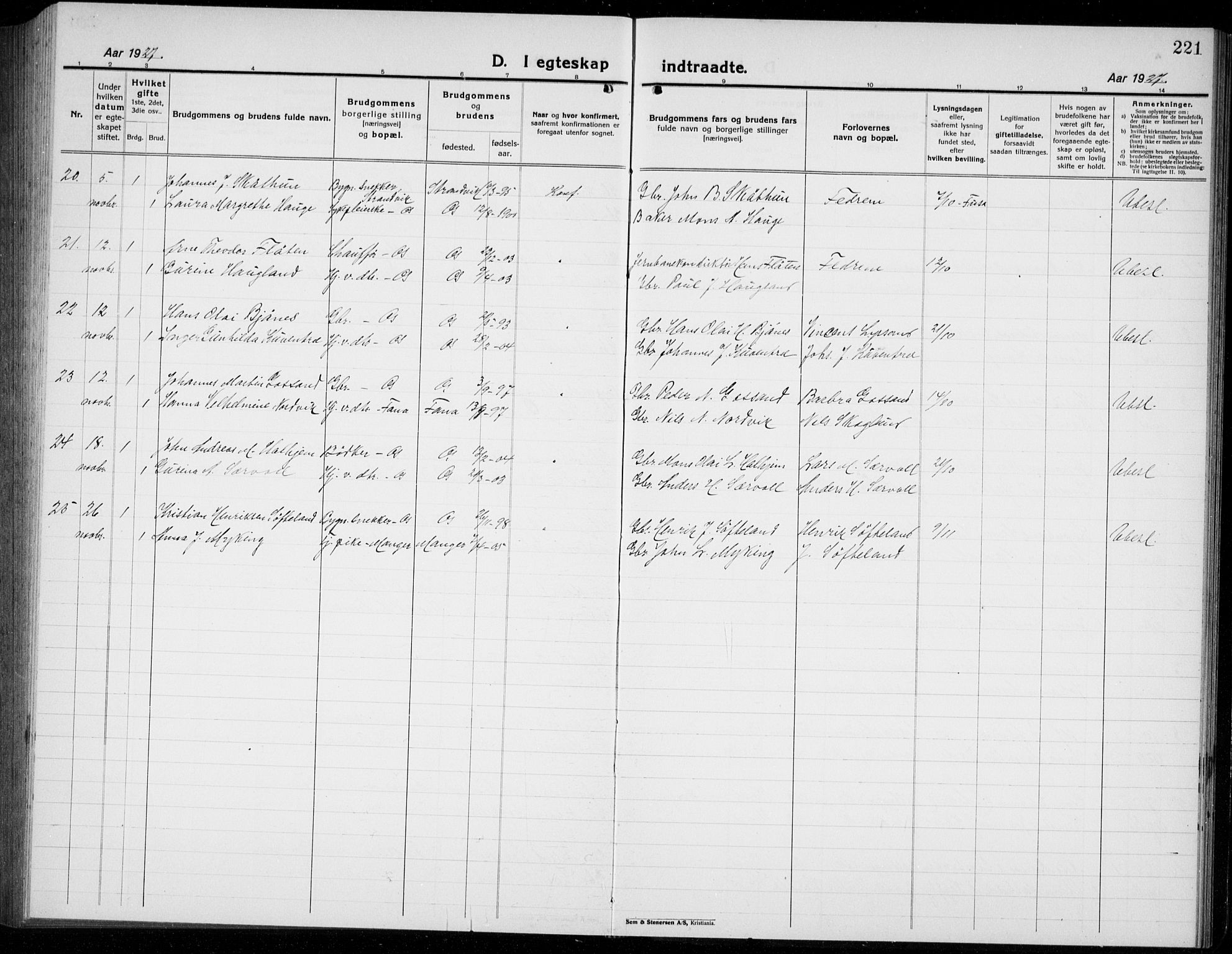 Os sokneprestembete, AV/SAB-A-99929: Parish register (copy) no. A 5, 1923-1941, p. 221