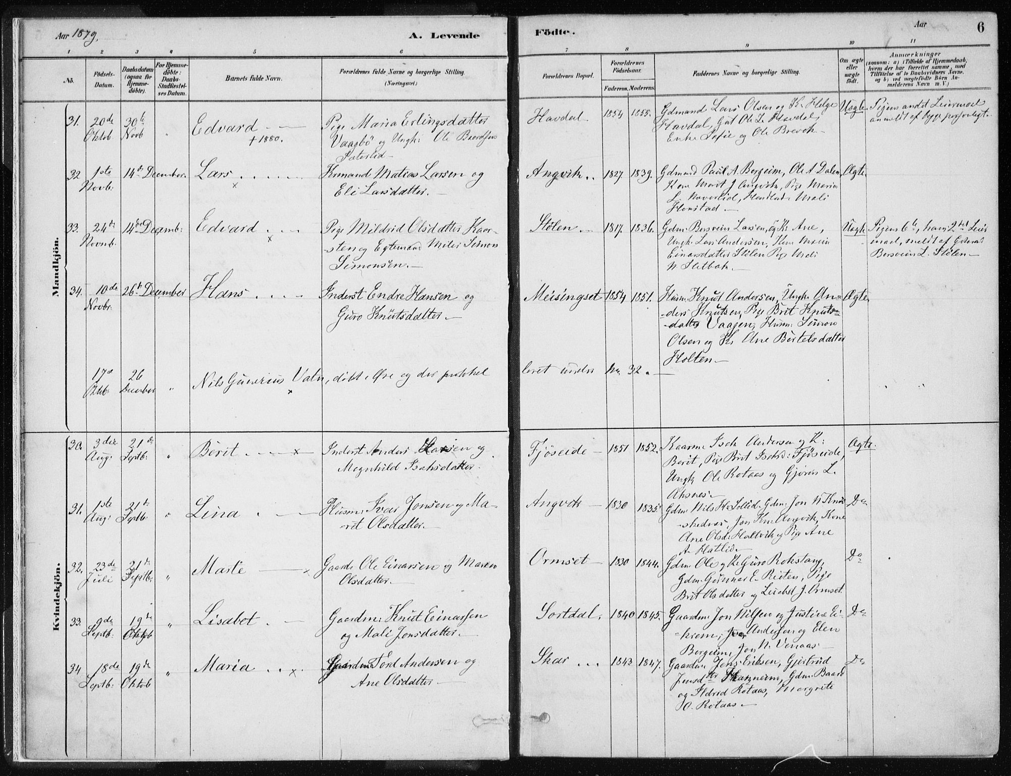 Ministerialprotokoller, klokkerbøker og fødselsregistre - Møre og Romsdal, AV/SAT-A-1454/586/L0987: Parish register (official) no. 586A13, 1879-1892, p. 6