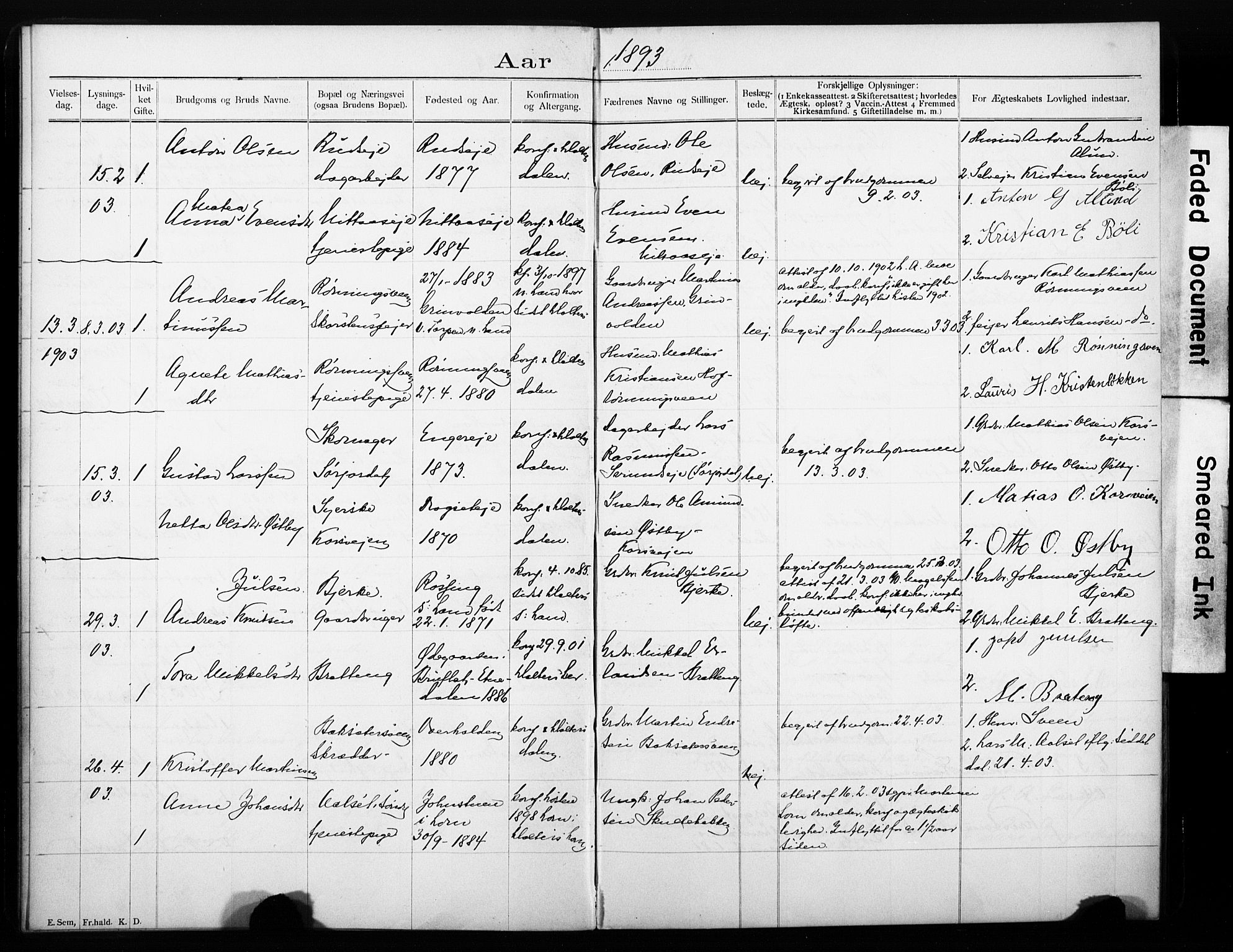 Biri prestekontor, SAH/PREST-096/I/Ie: Banns register no. 1, 1900-1918