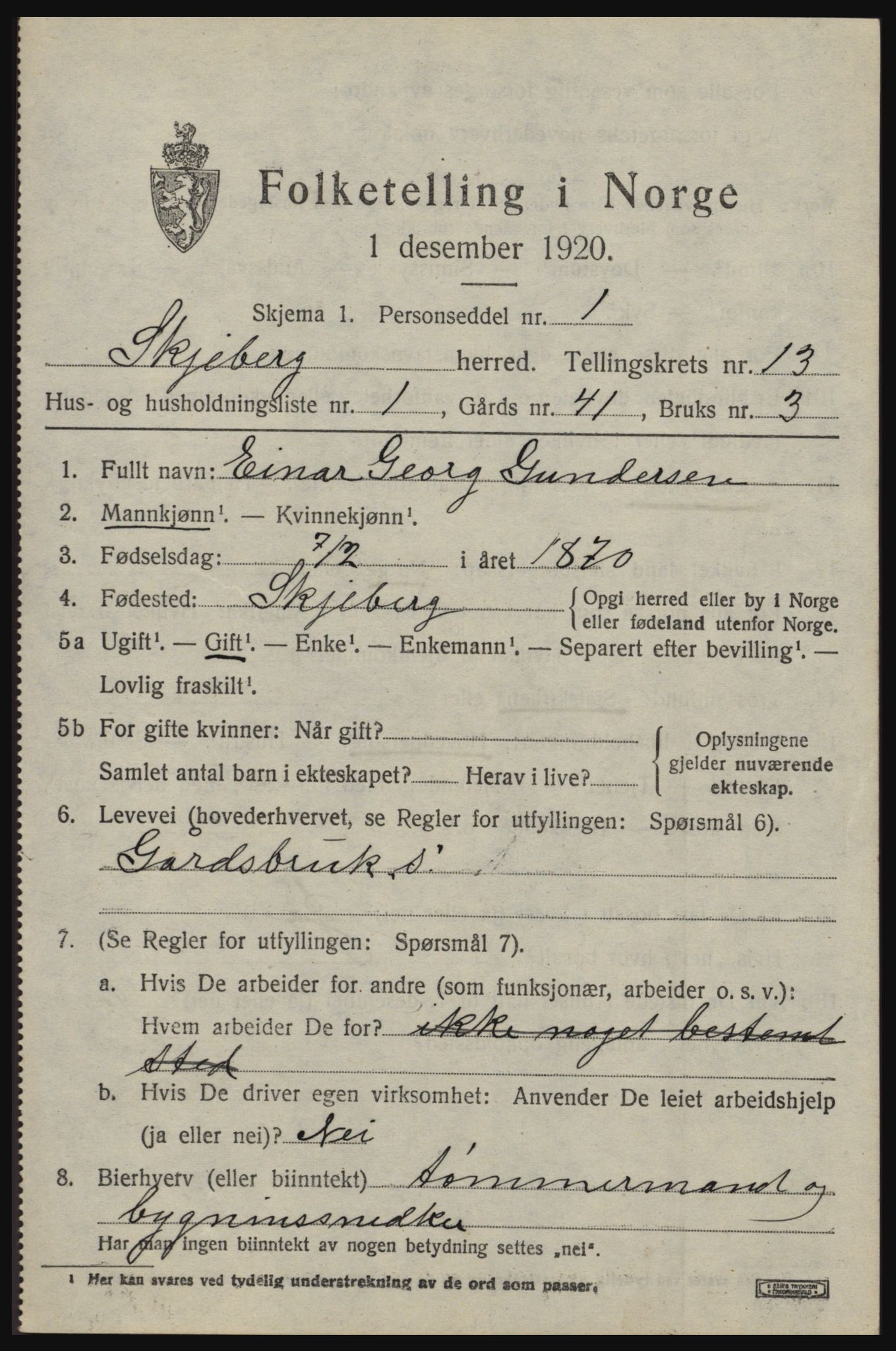 SAO, 1920 census for Skjeberg, 1920, p. 11635