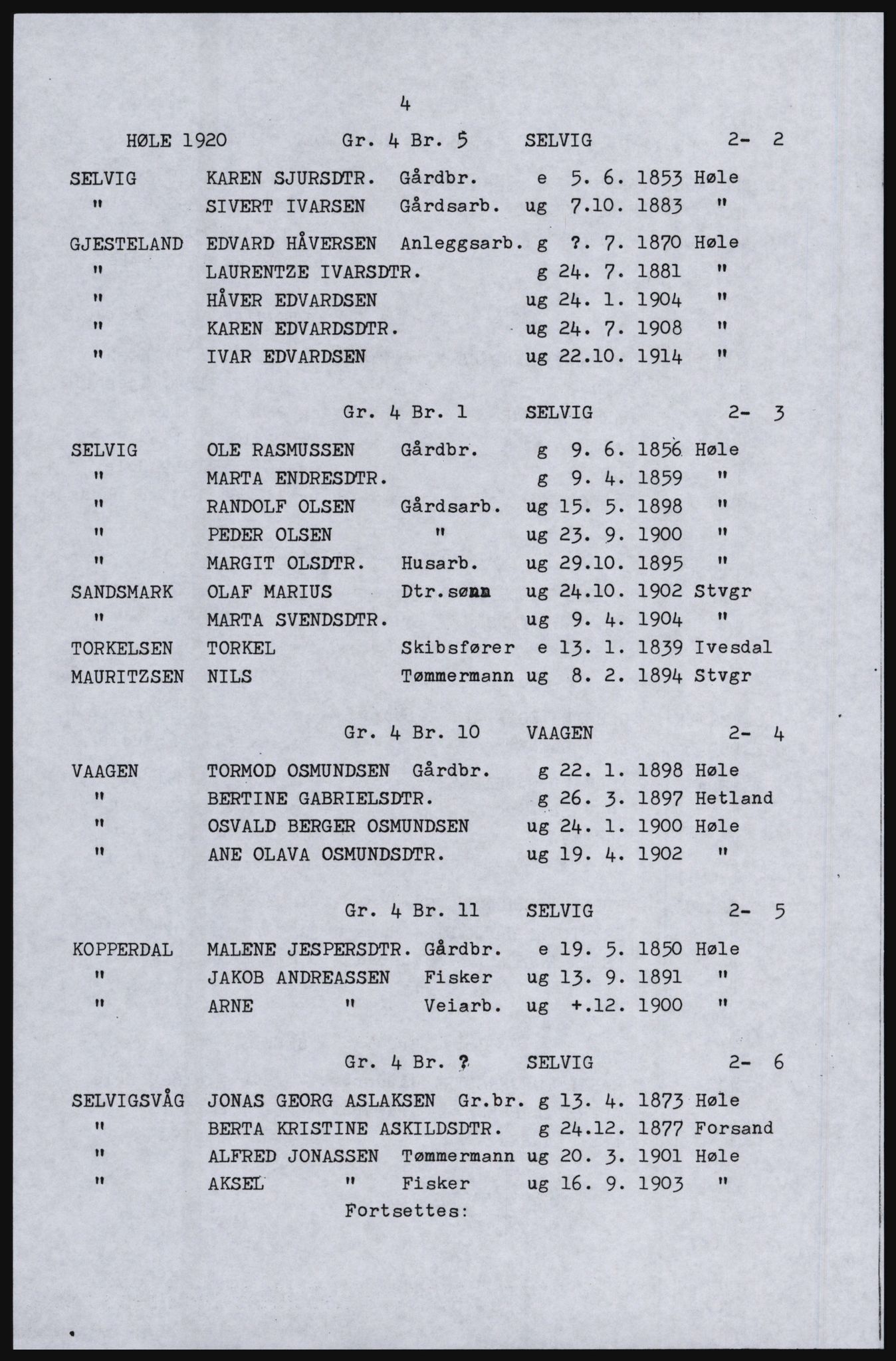 SAST, Copy of 1920 census for Høle, 1920, p. 44