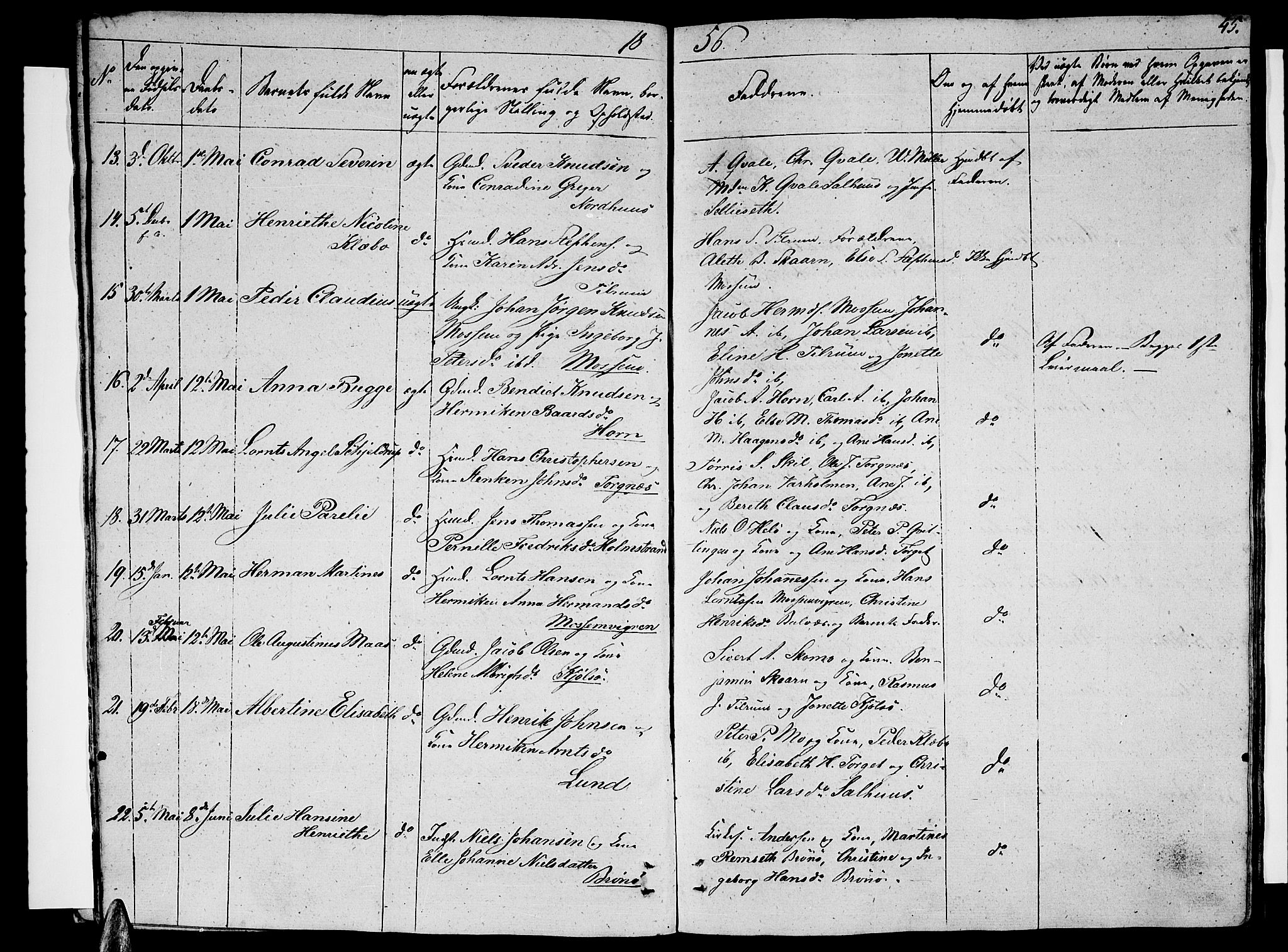 Ministerialprotokoller, klokkerbøker og fødselsregistre - Nordland, AV/SAT-A-1459/813/L0211: Parish register (copy) no. 813C03, 1842-1863, p. 45