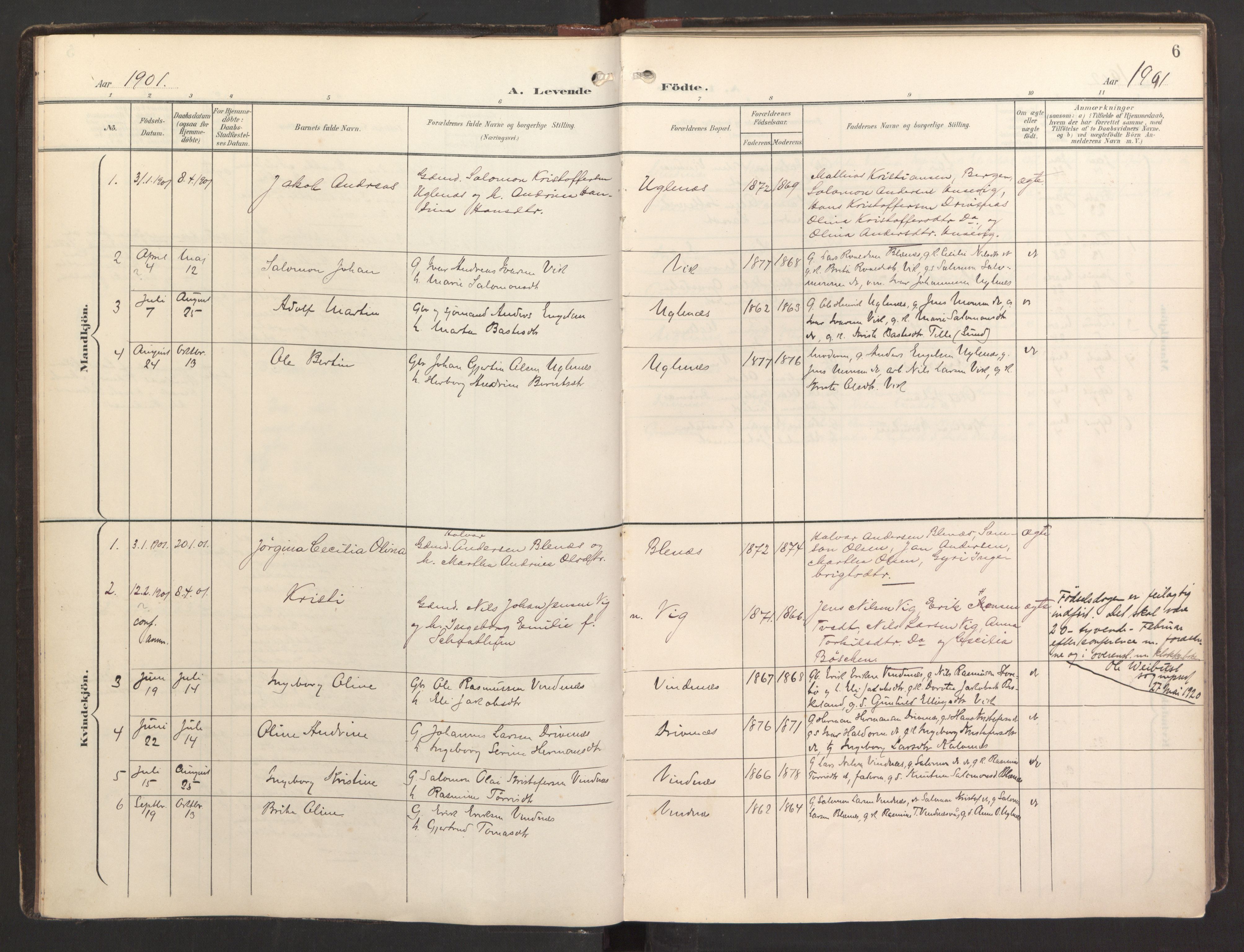 Fitjar sokneprestembete, SAB/A-99926: Parish register (official) no. B 1, 1900-1926, p. 6