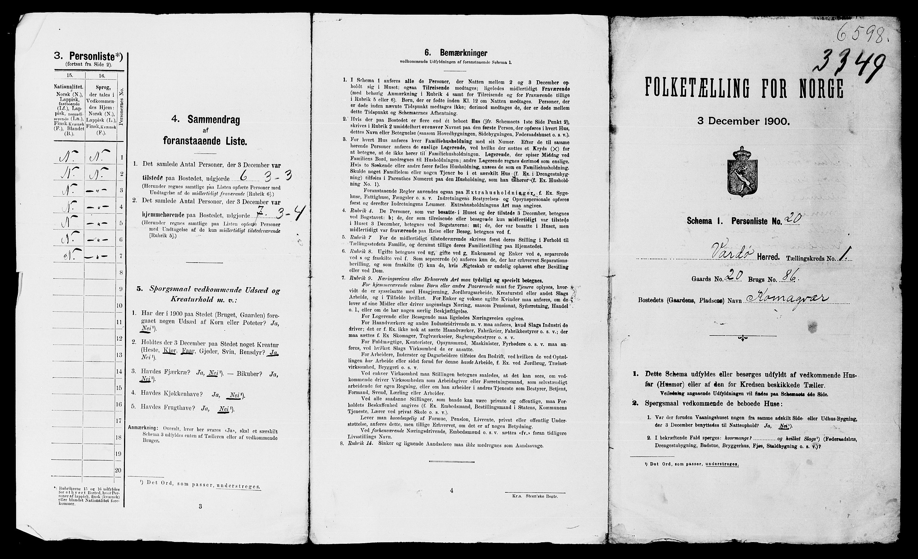 SATØ, 1900 census for Vardø, 1900, p. 20