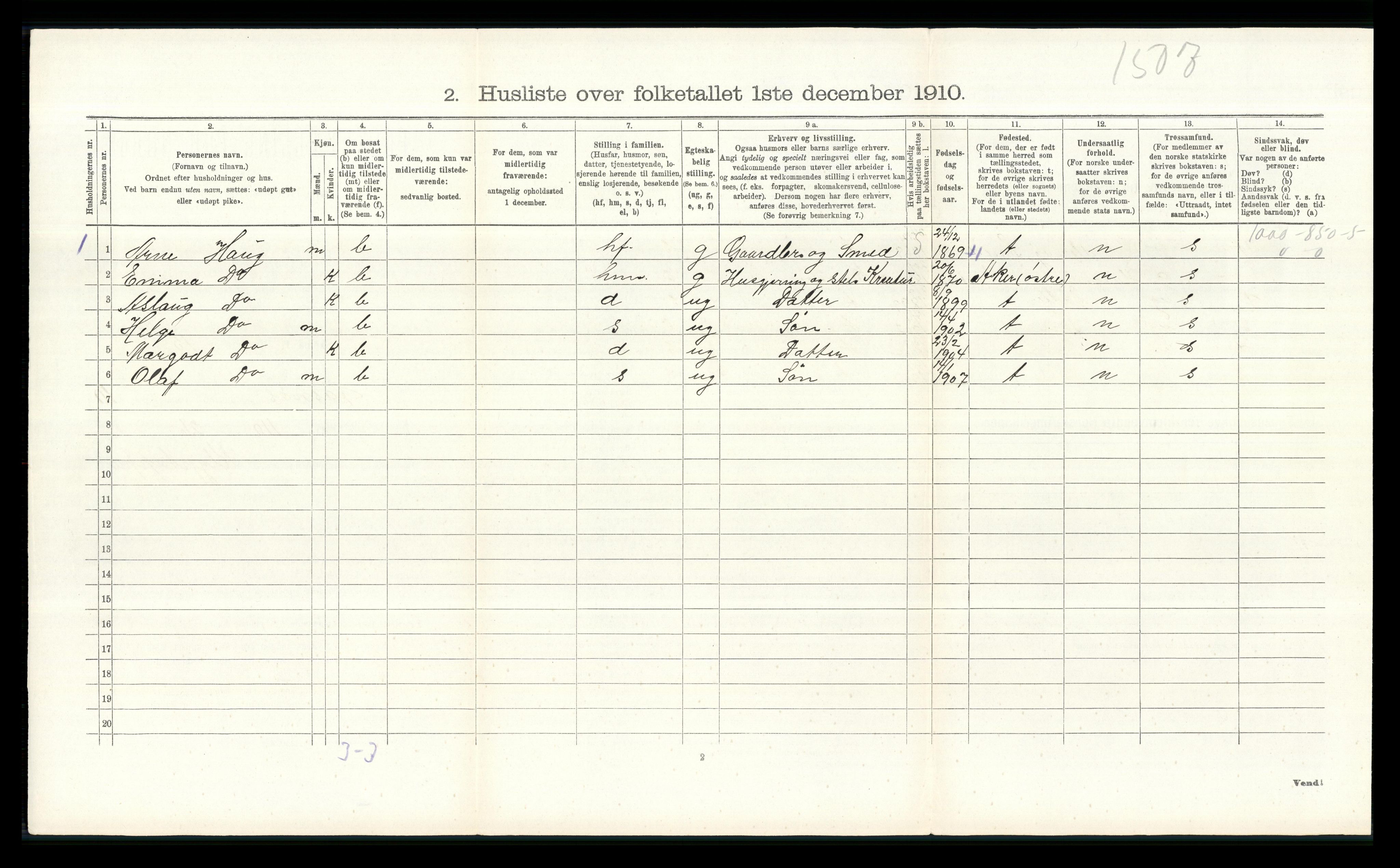 RA, 1910 census for Åsnes, 1910, p. 1541