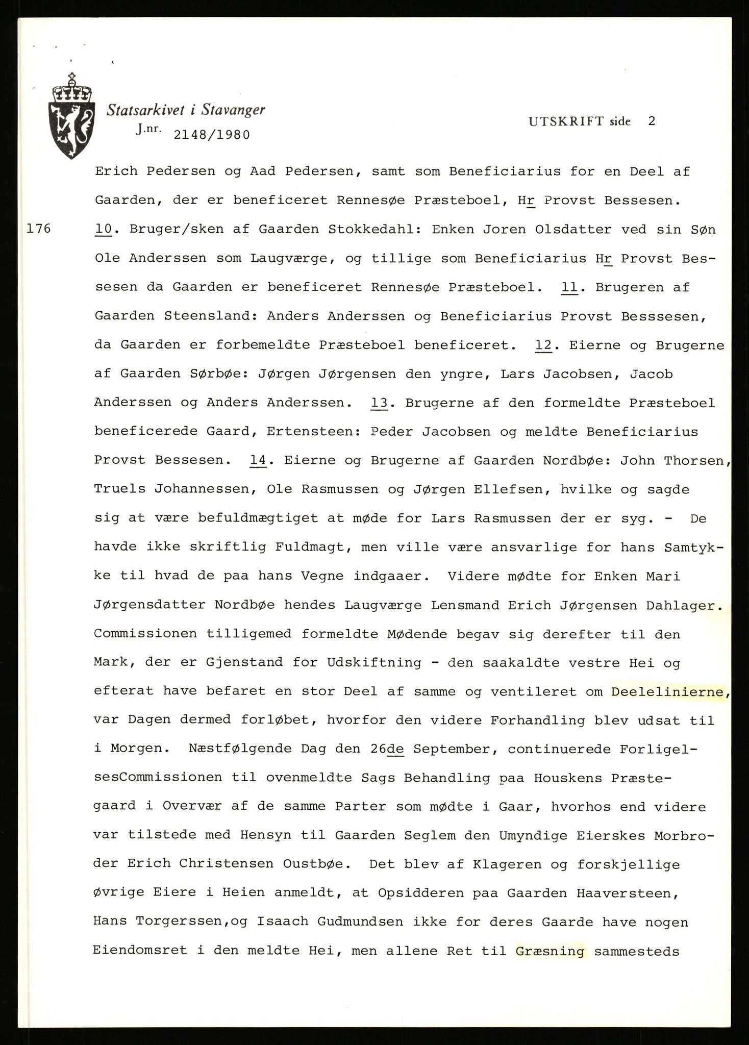 Statsarkivet i Stavanger, SAST/A-101971/03/Y/Yj/L0003: Avskrifter sortert etter gårdsnavn: Askje - Auglend, 1750-1930, p. 85
