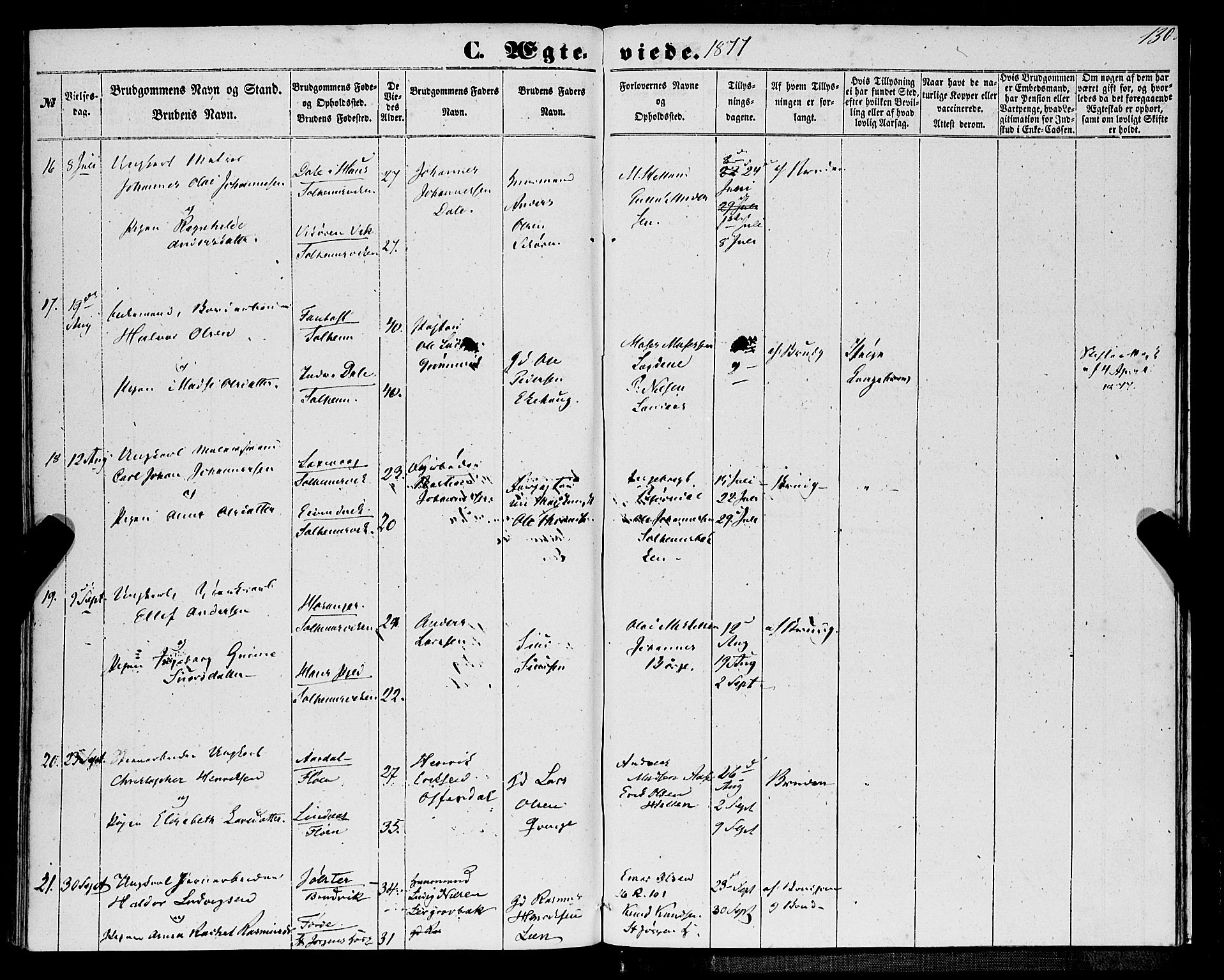 St. Jørgens hospital og Årstad sokneprestembete, AV/SAB-A-99934: Parish register (official) no. A 9, 1853-1878, p. 130