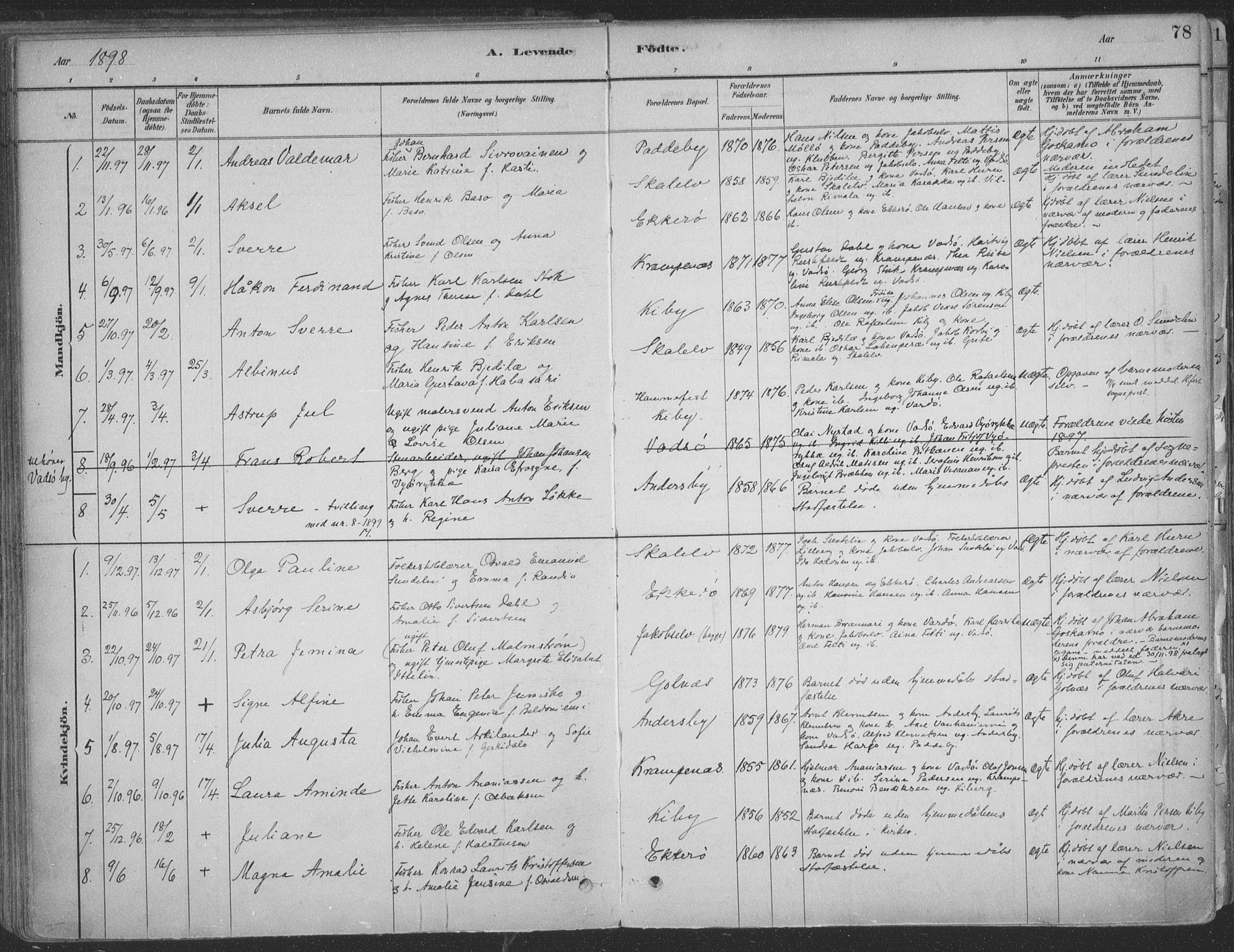 Vadsø sokneprestkontor, SATØ/S-1325/H/Ha/L0009kirke: Parish register (official) no. 9, 1881-1917, p. 78
